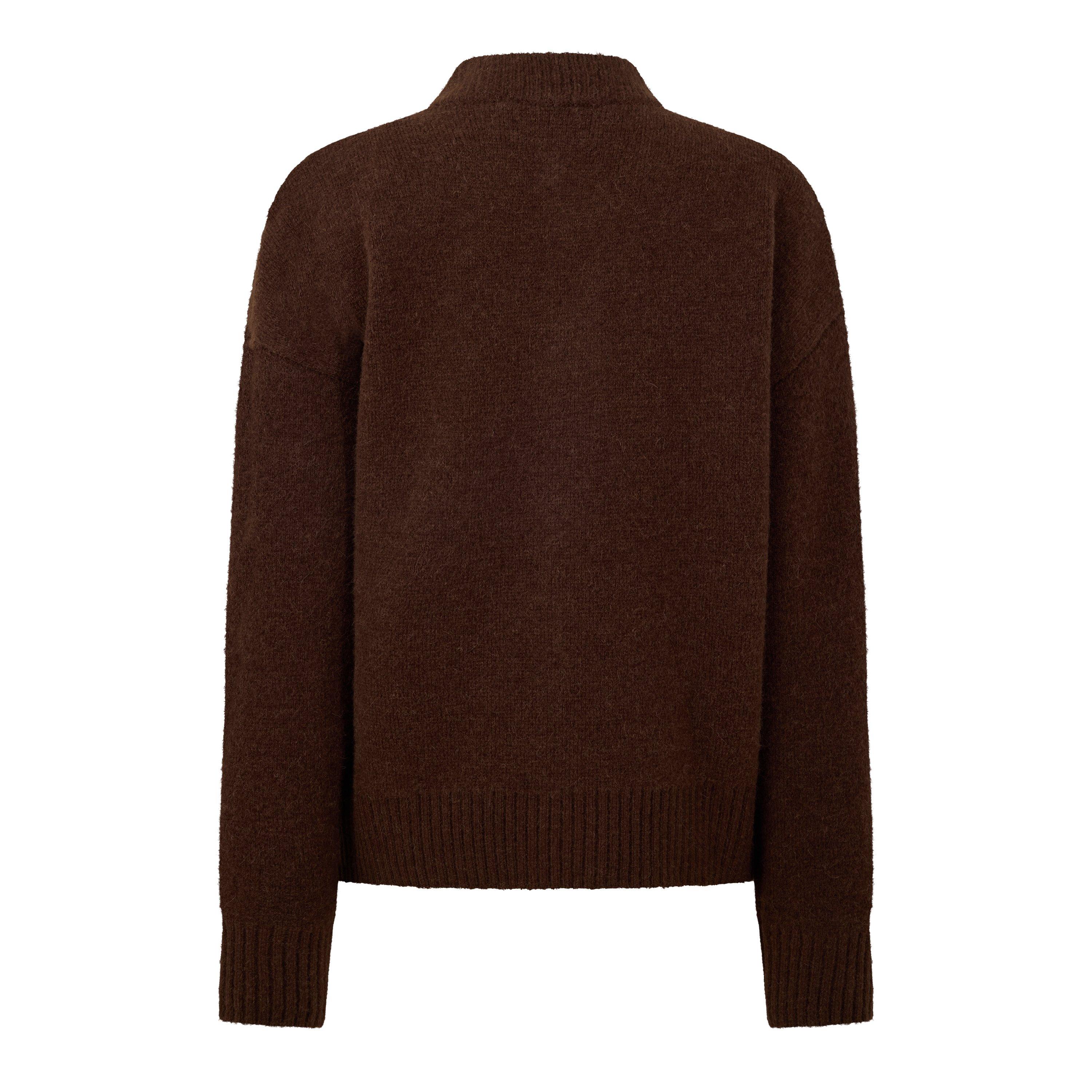 Chocolate Brown - Ami Paris - Women's Ami de Coeur Wool Oversized-Fit Cardigan - 2