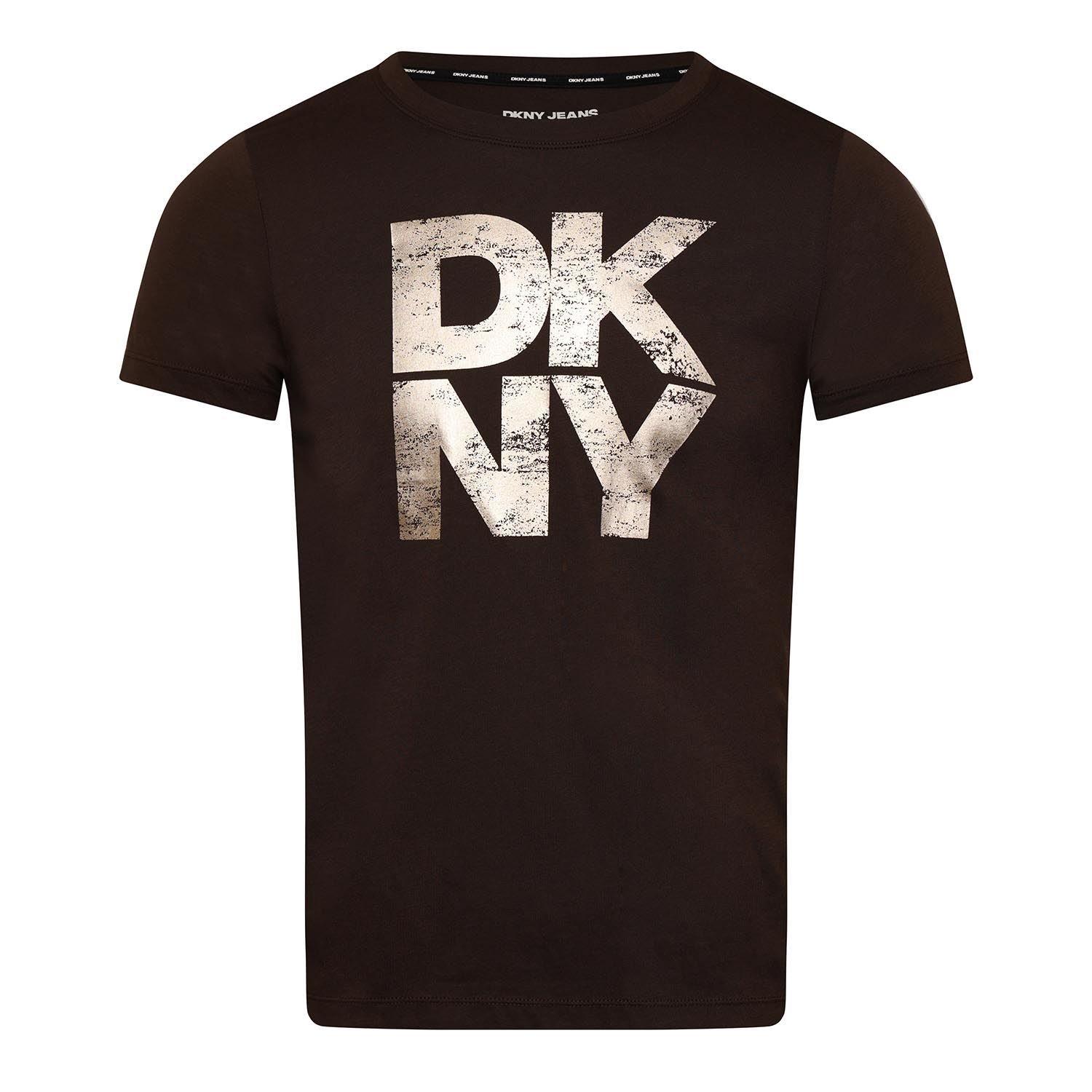 Brown - DKNY - Distressed Stacked Foil Logo T-Shirt - 1