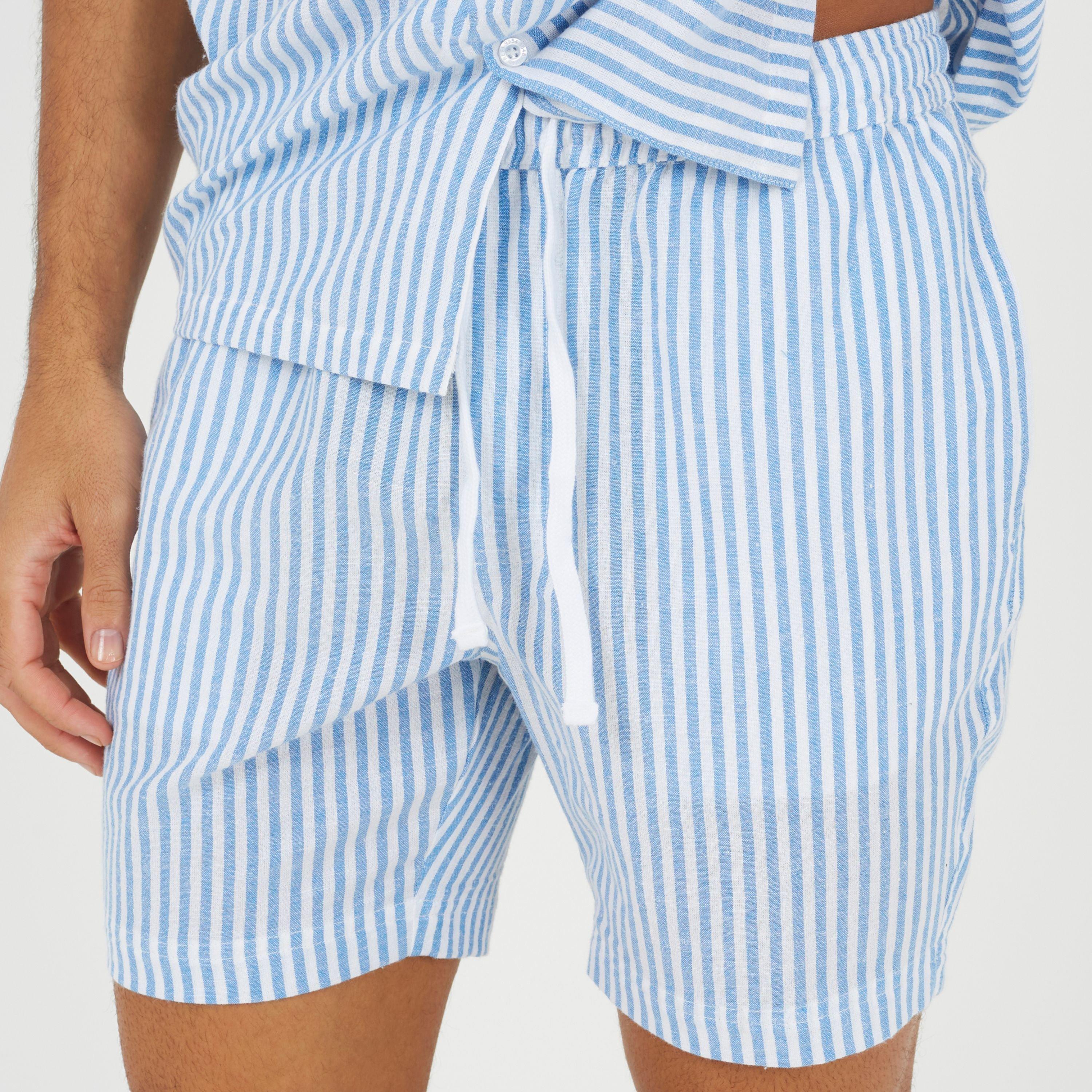 Weiß/Blau - Brave Soul - BS Mens Blue and White Striped Shorts with Pockets - 3