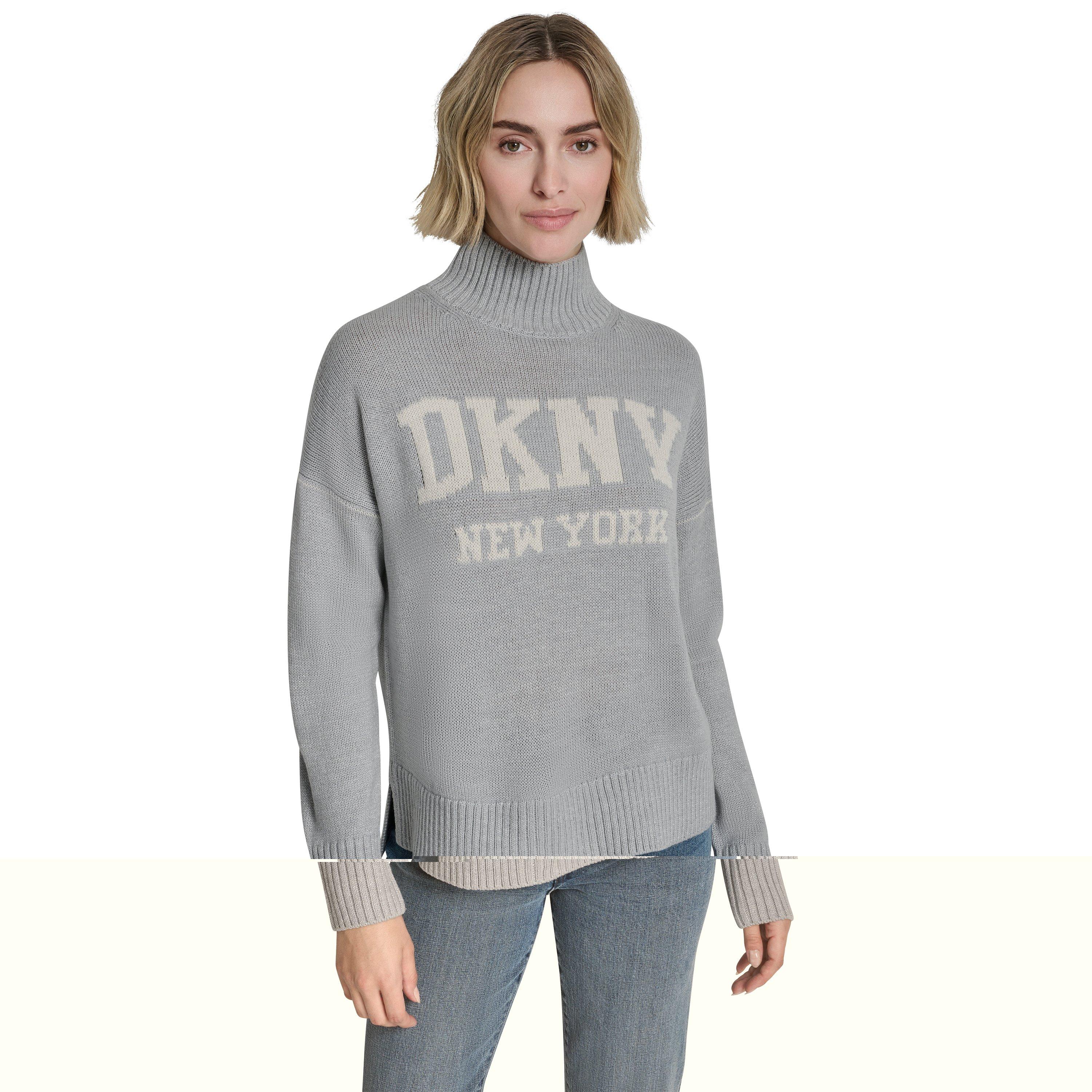 Grey/Eggnog - DKNY - DKNY Lurex Logo Knit Sweater - 1