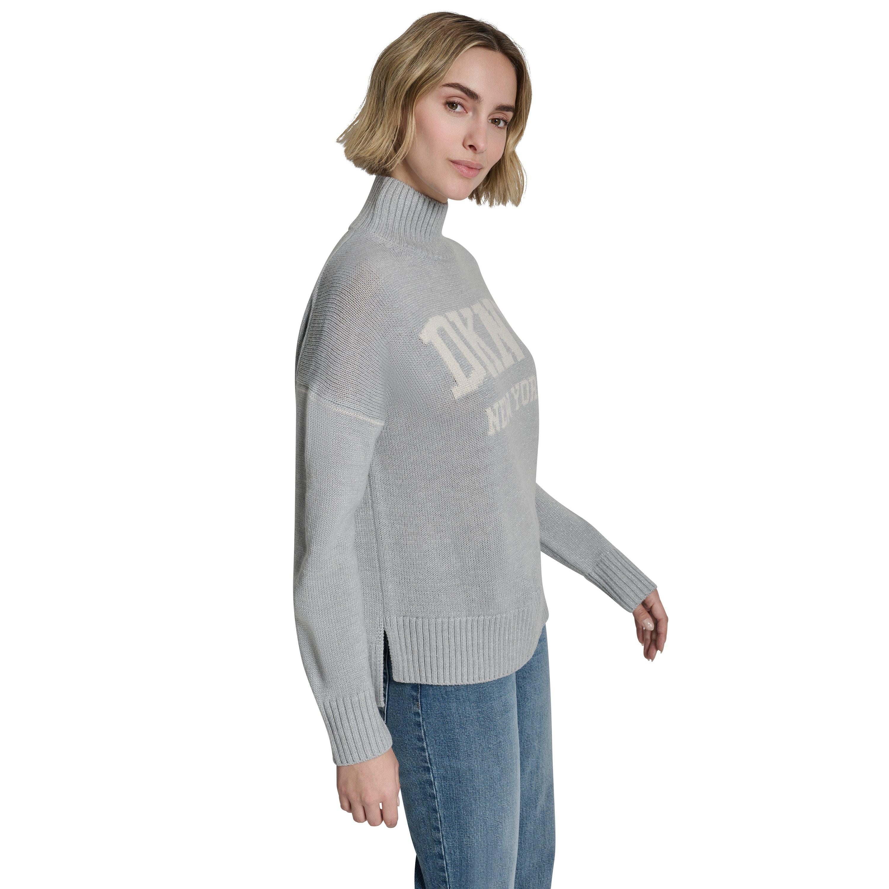 Grey/Eggnog - DKNY - DKNY Lurex Logo Knit Sweater - 4