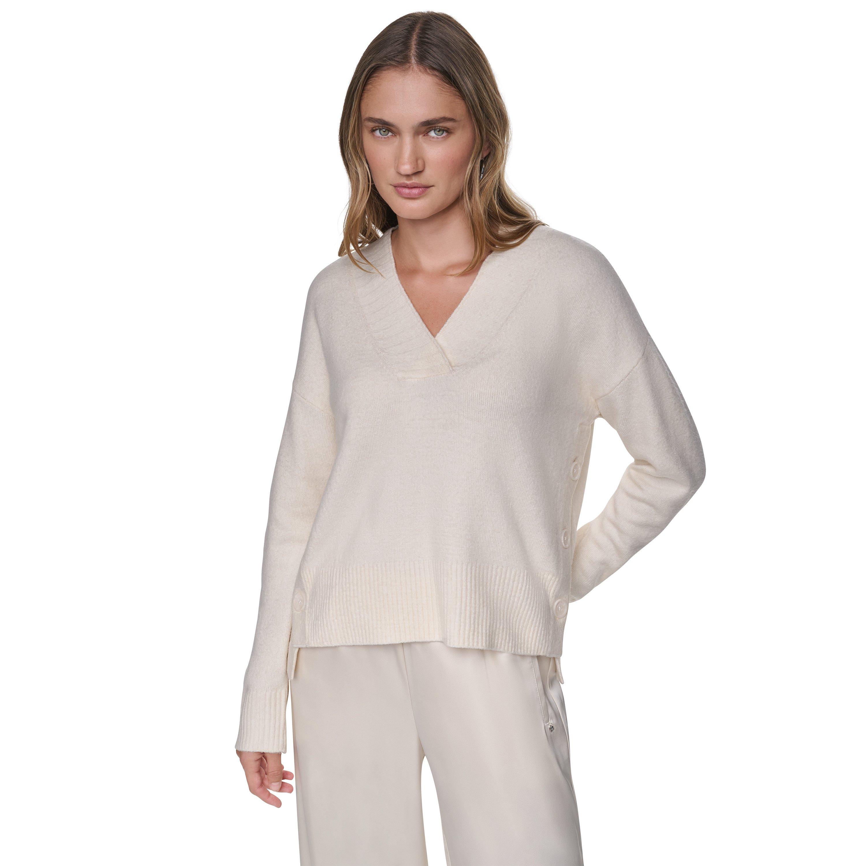 Eggnog - DKNY - DKNY V-Neck Split Sweater - 1
