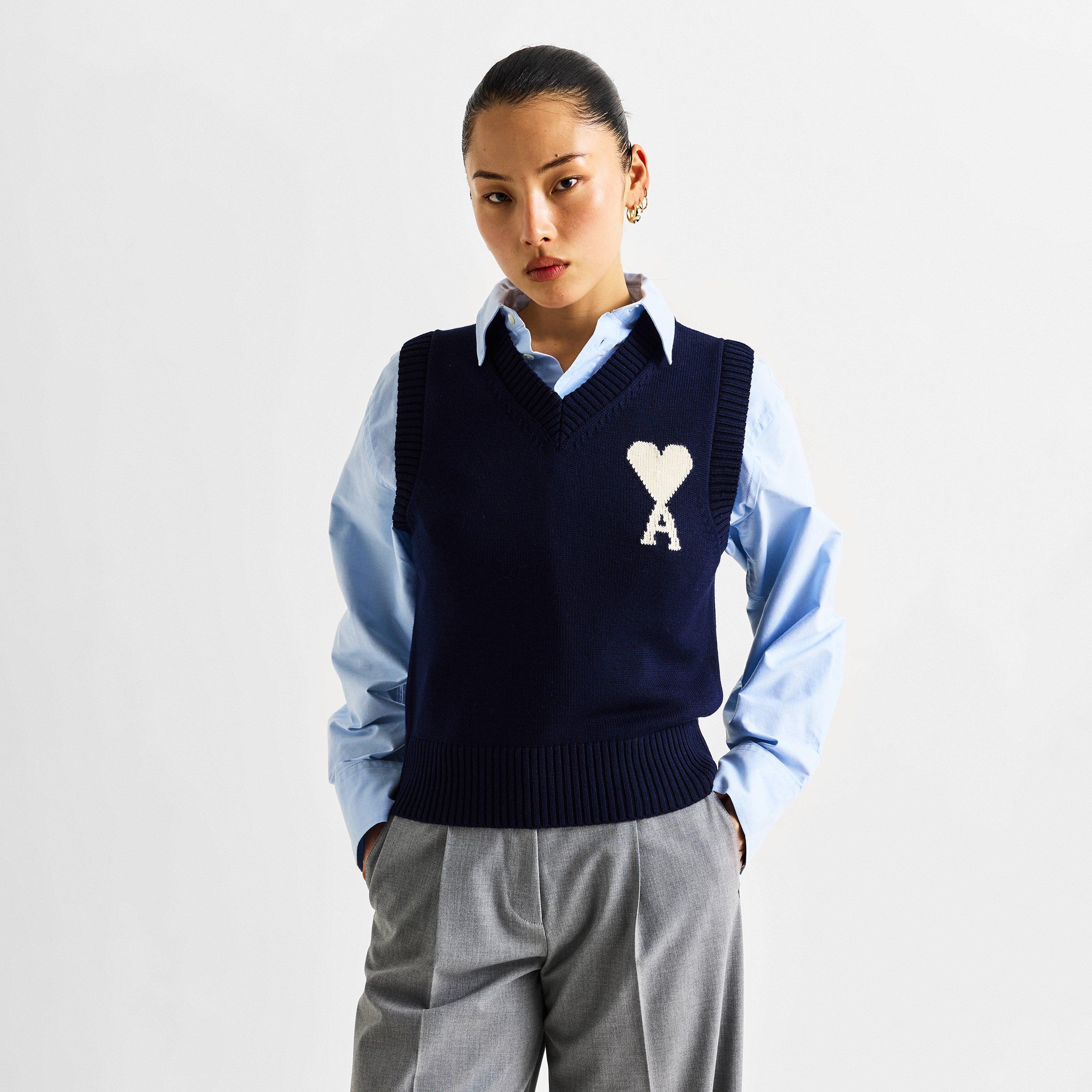 ENCRE/ECRU - Ami Paris - Women's Sweater Vest V-Neck Jumper - 3