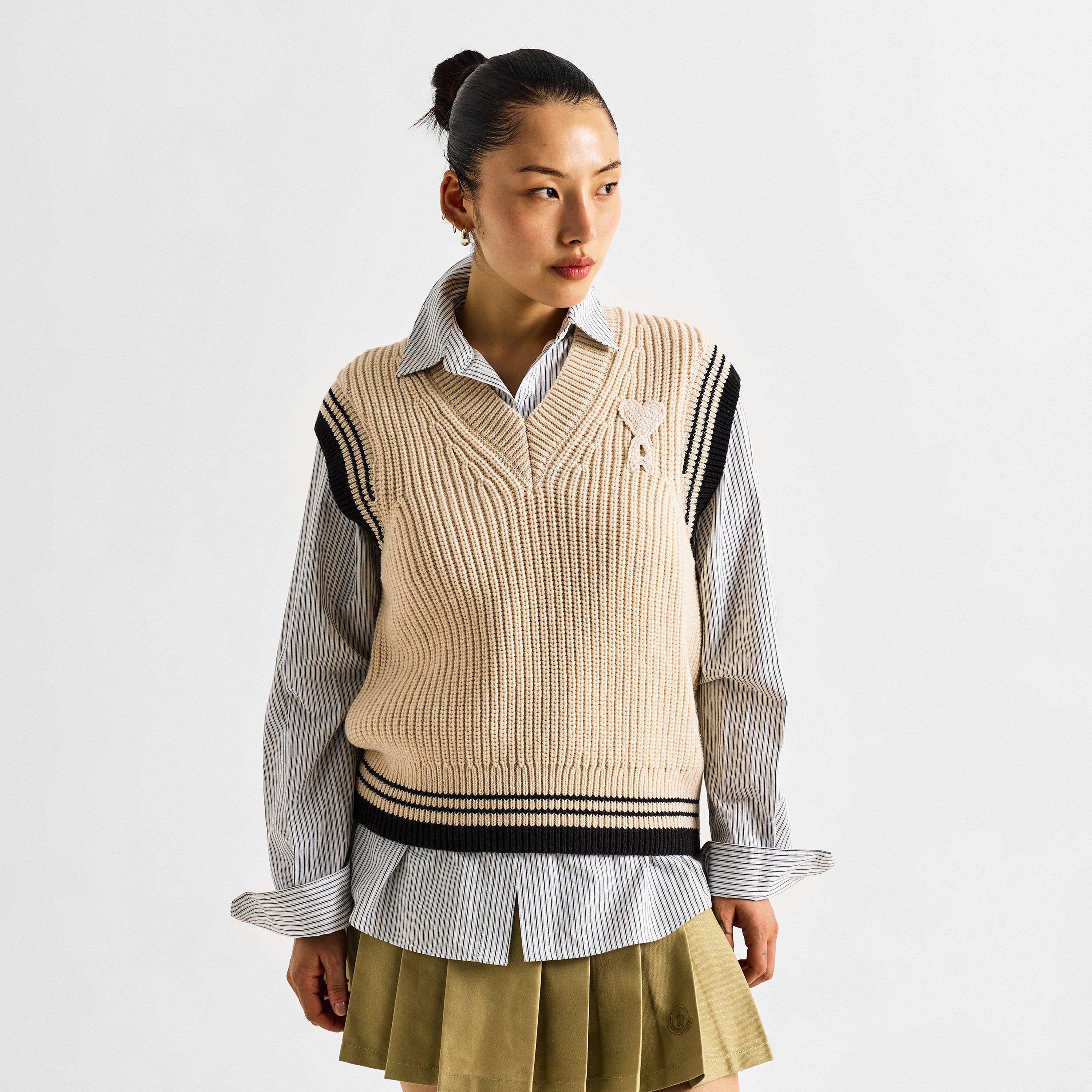 BLANC CREME - Ami Paris - Women's Knit Vest V-Neck Jumper - 3