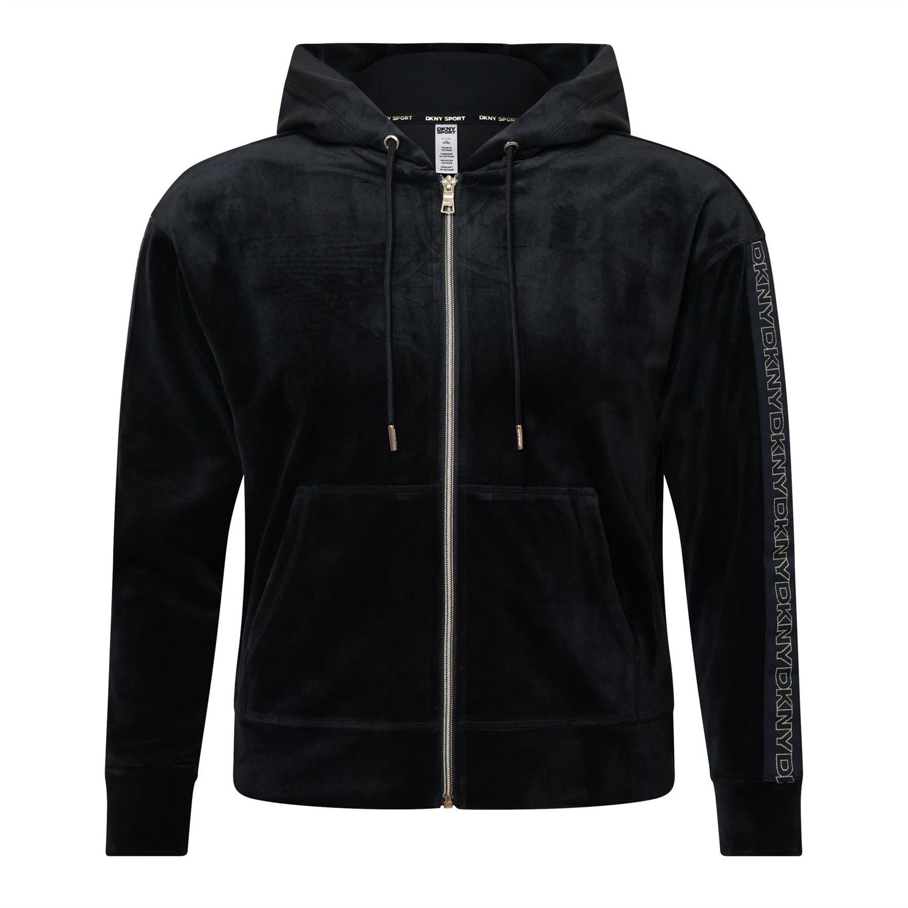 Black - DKNY - Velour Full-Zip Hoodie - 1