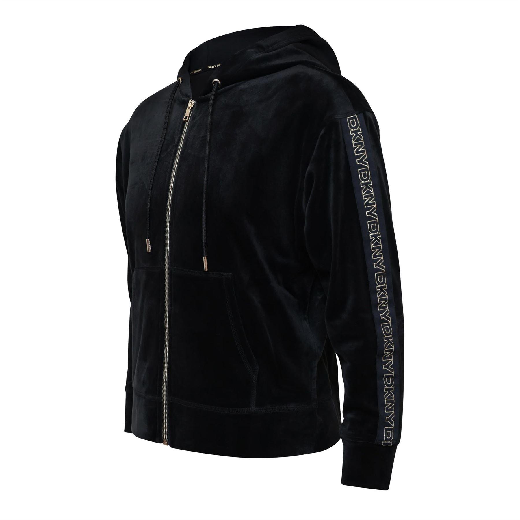 Black - DKNY - Velour Full-Zip Hoodie - 3