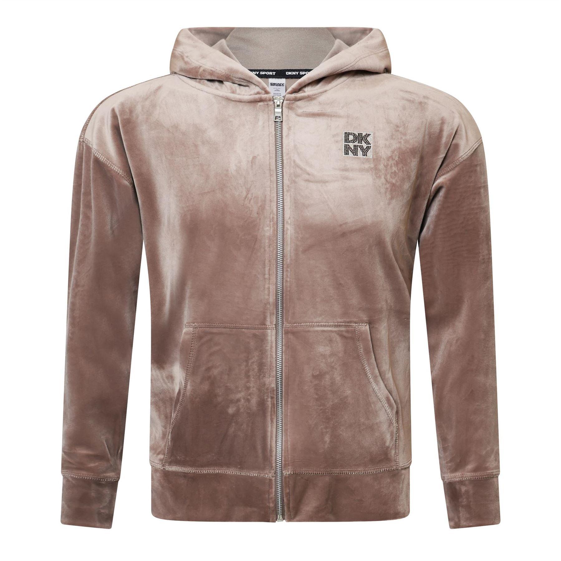 Taupe - DKNY - 2-Tone Rhinestone Logo Full-Zip Hoodie - 1
