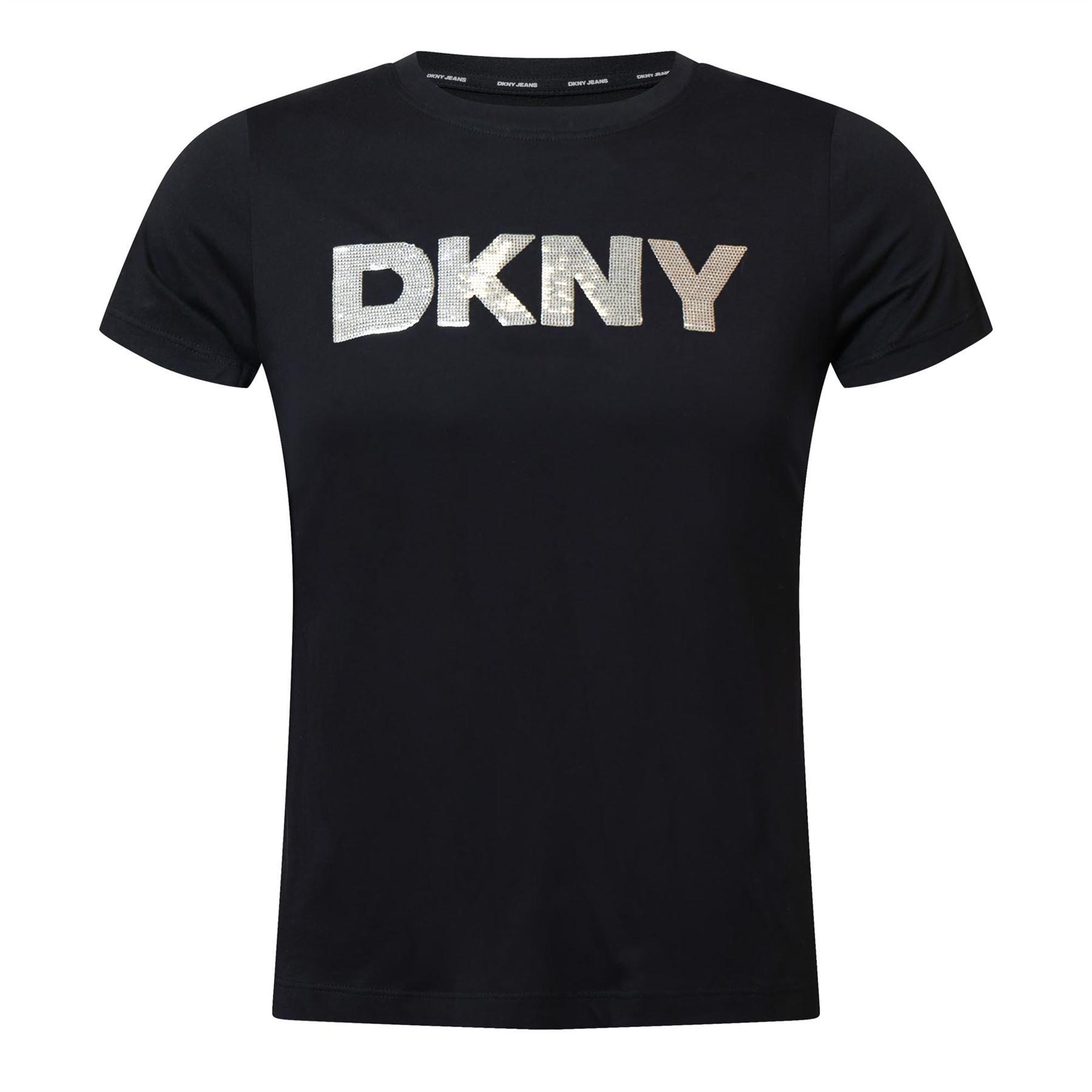 Black Silver - DKNY - Sequin Logo Crew Neck T-Shirt - 1