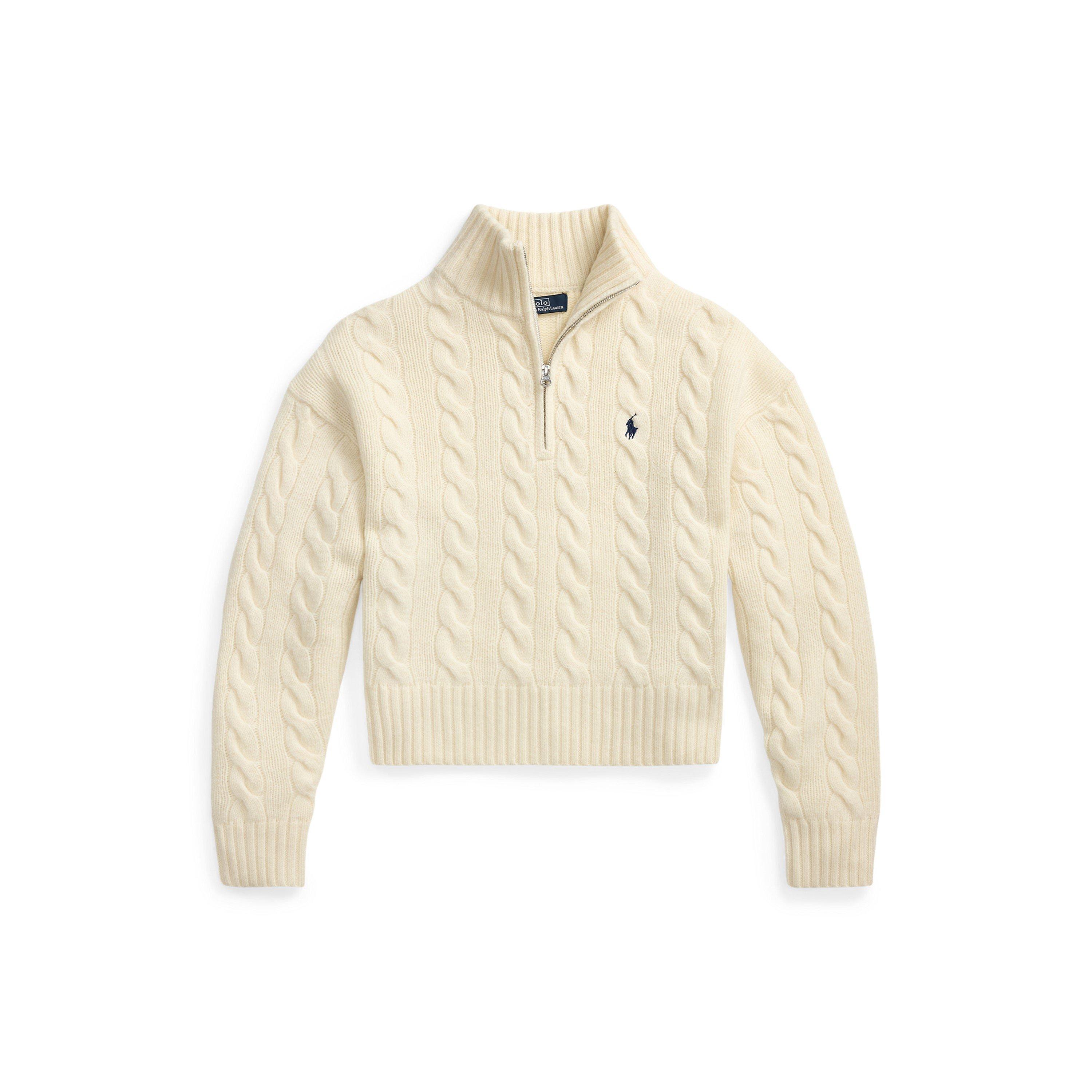 AUTHENTIC CREAM - Polo Ralph Lauren - Women's 1/4-Zip Cable-Knit Wool Cashmere Top - 1
