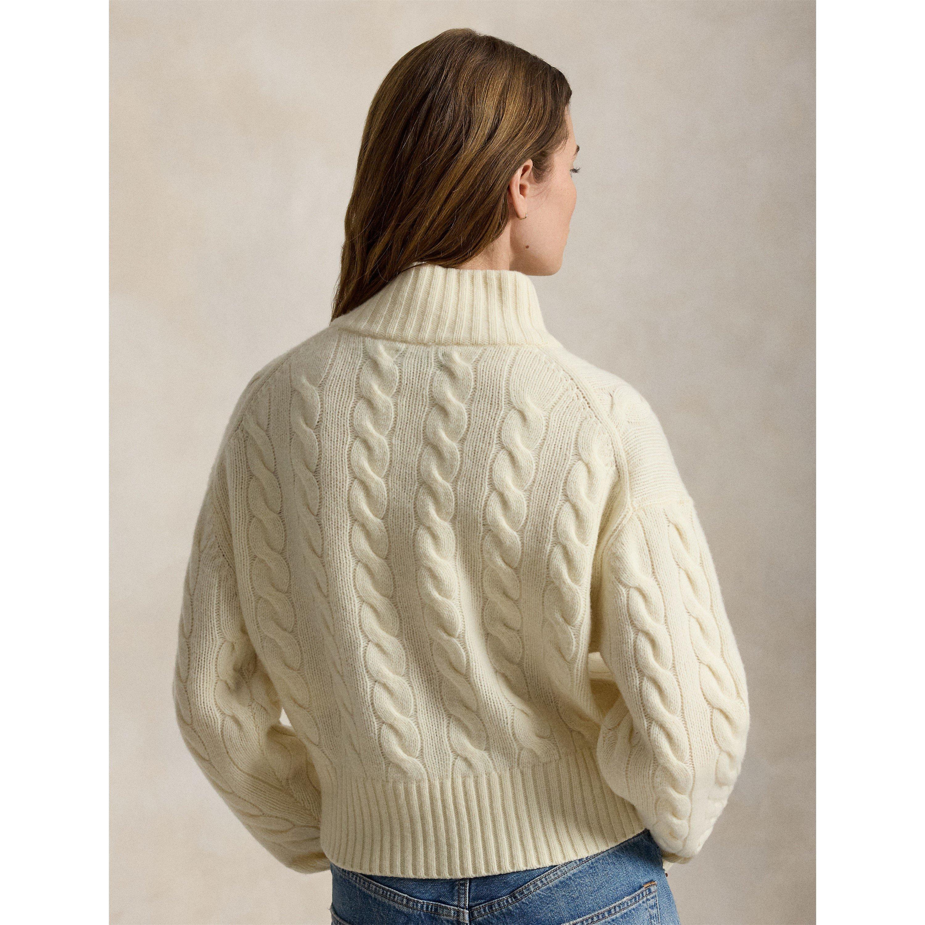 AUTHENTIC CREAM - Polo Ralph Lauren - Women's 1/4-Zip Cable-Knit Wool Cashmere Top - 3