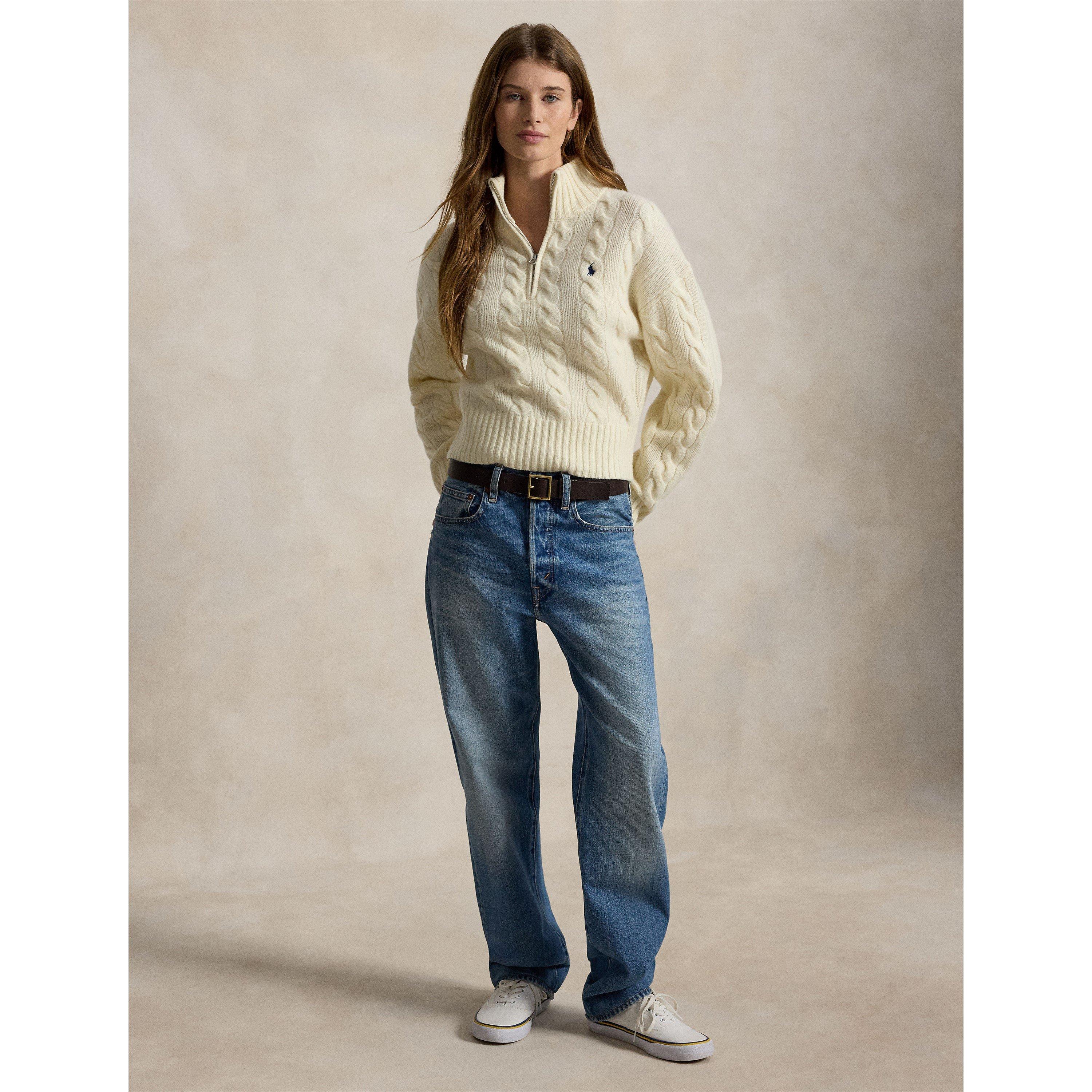 AUTHENTIC CREAM - Polo Ralph Lauren - Women's 1/4-Zip Cable-Knit Wool Cashmere Top - 5