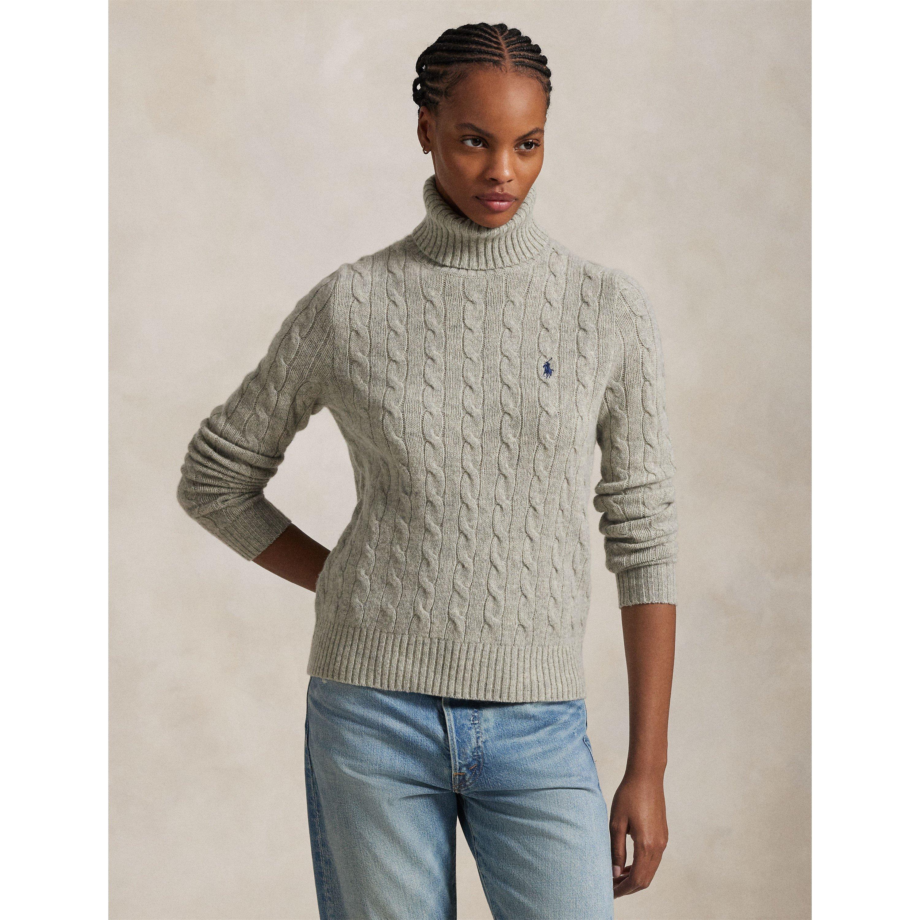LightHeather - Polo Ralph Lauren - Women's Cable-Knit Wool Cashmere Turtle-Neck Jumper - 2
