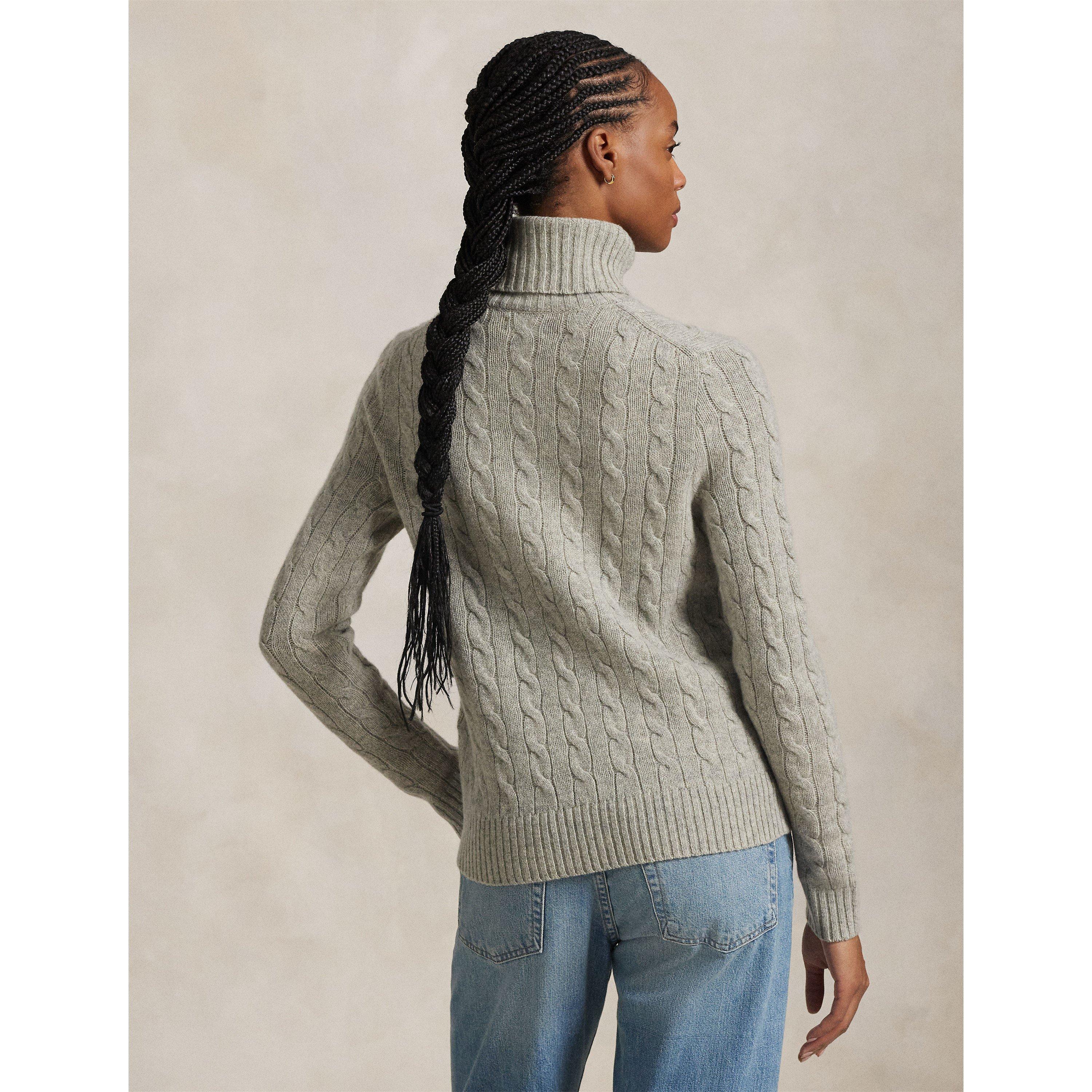 LightHeather - Polo Ralph Lauren - Women's Cable-Knit Wool Cashmere Turtle-Neck Jumper - 3