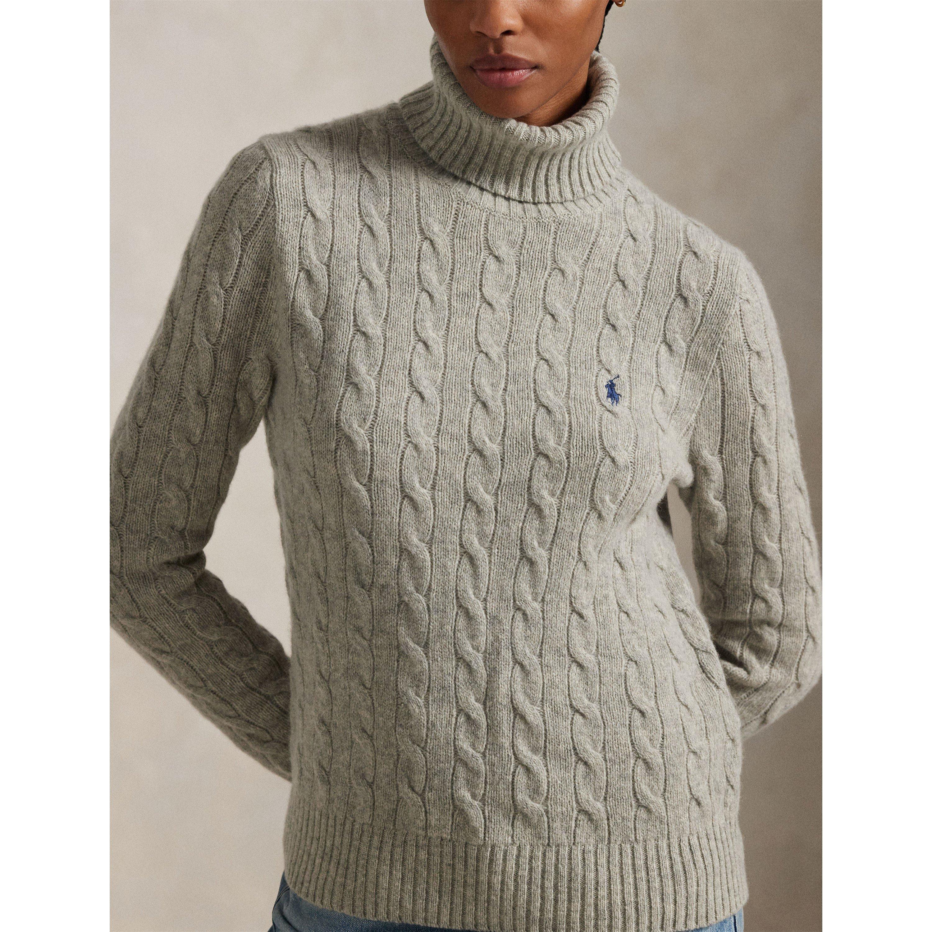 LightHeather - Polo Ralph Lauren - Women's Cable-Knit Wool Cashmere Turtle-Neck Jumper - 4