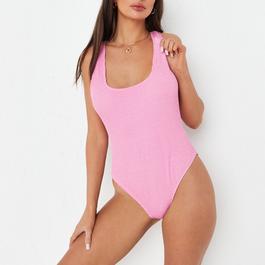 Missguided Petite Crinkle Scoop Neck High Leg Swimsuit