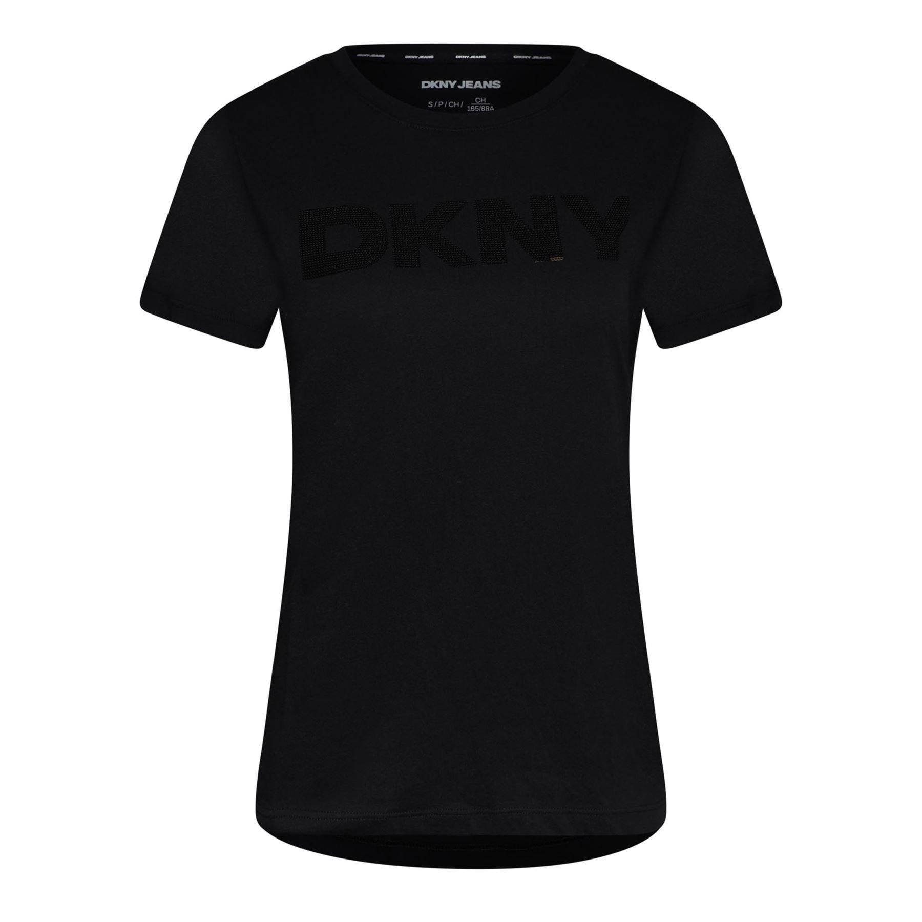 Black - DKNY - Sequin Logo Crew Neck T-Shirt - 1