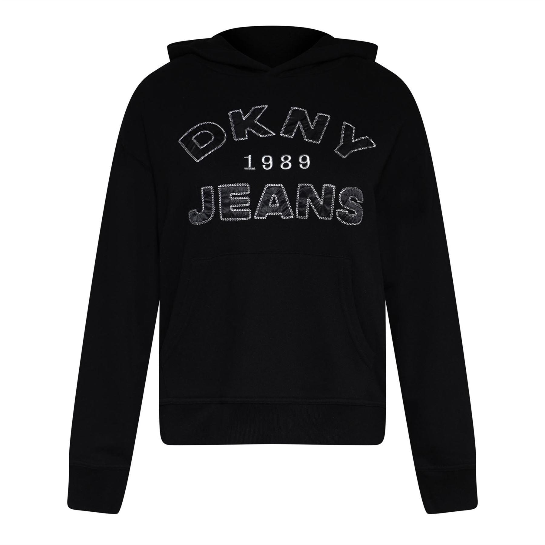 Black Silver - DKNY - Jeans Satin Applique Chainstitch Logo Hoodie - 2