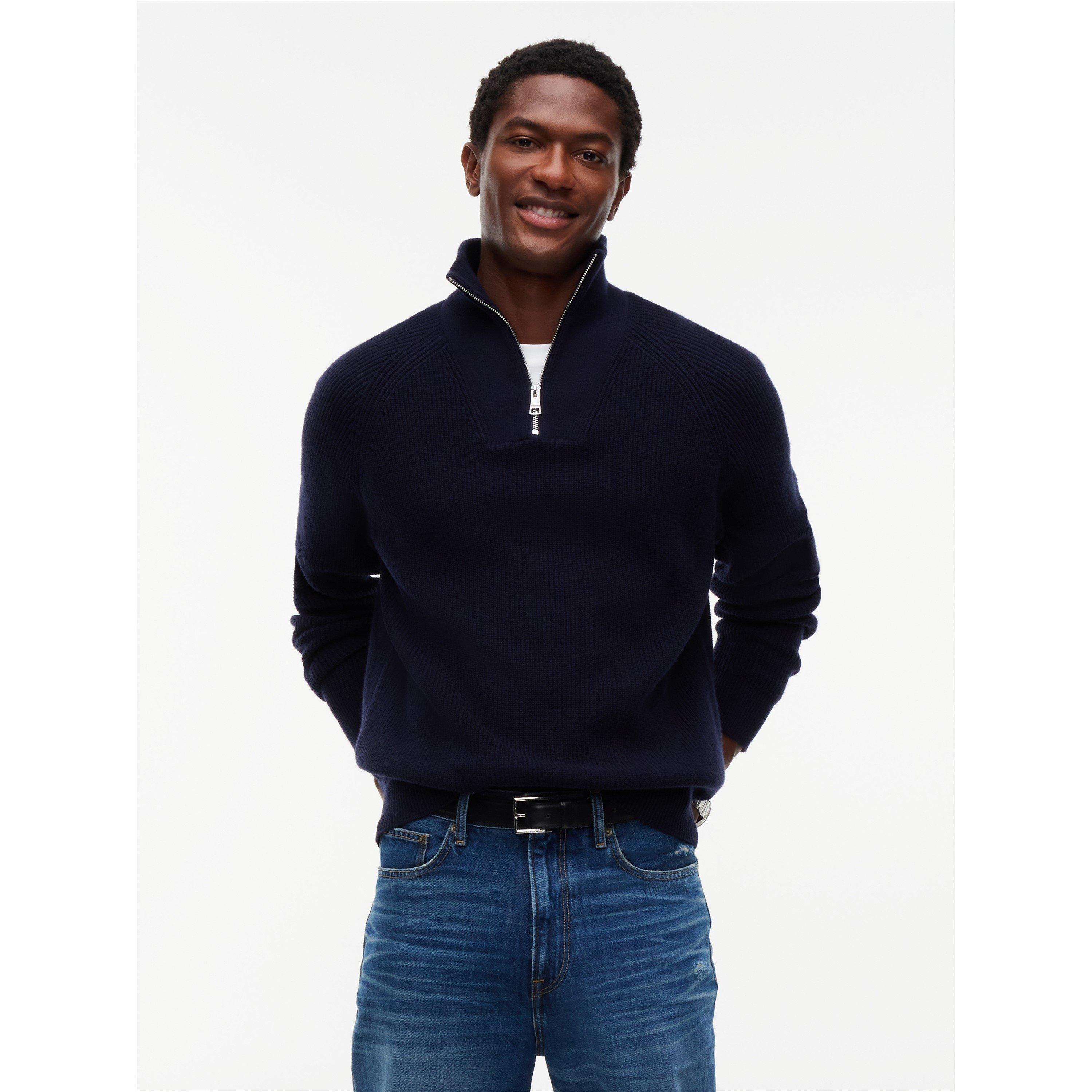 Navy Blue - Tommy Hilfiger - Men's Wool Fisherman Rib 1/4-Zip Knitted Top - 2