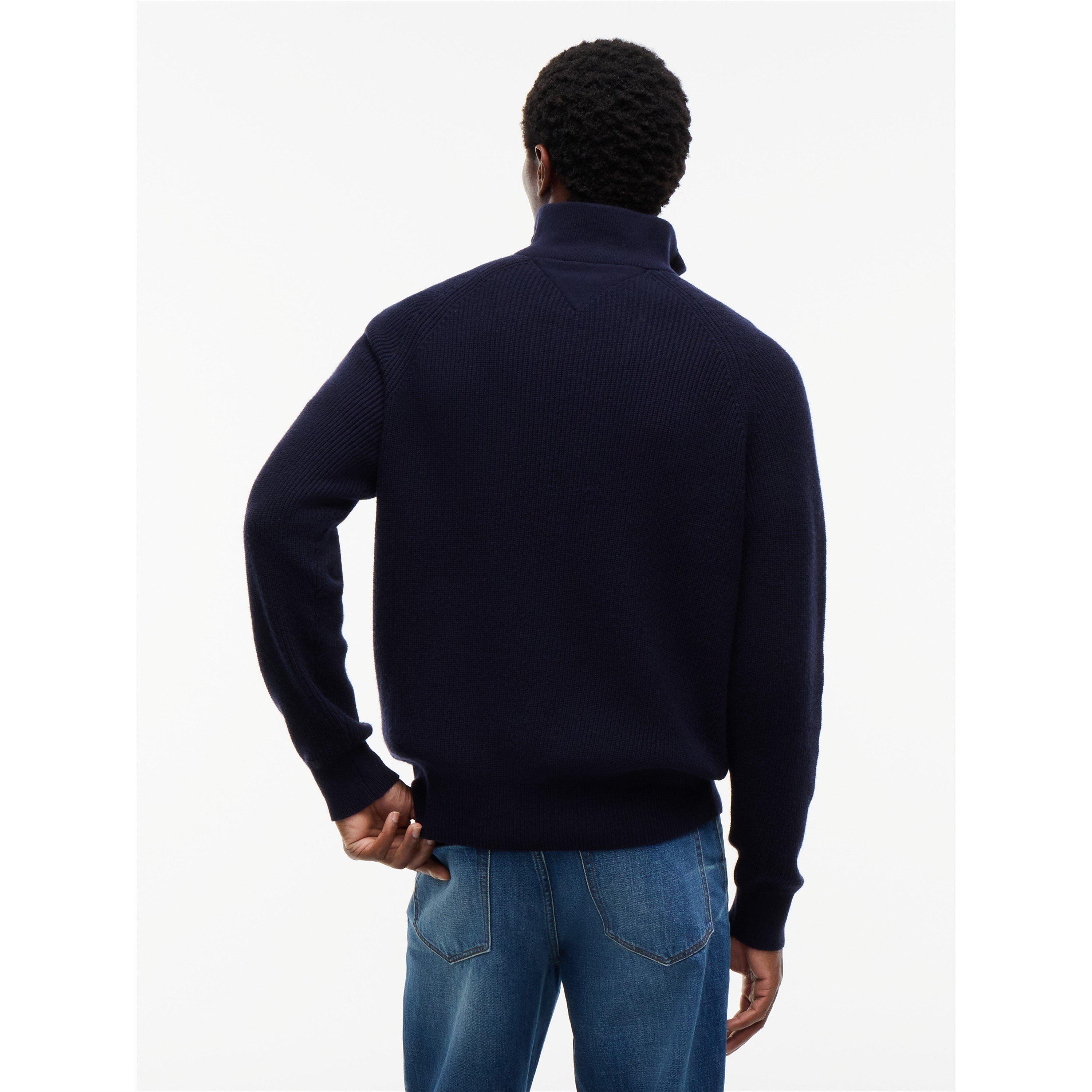 Navy Blue - Tommy Hilfiger - Men's Wool Fisherman Rib 1/4-Zip Knitted Top - 6