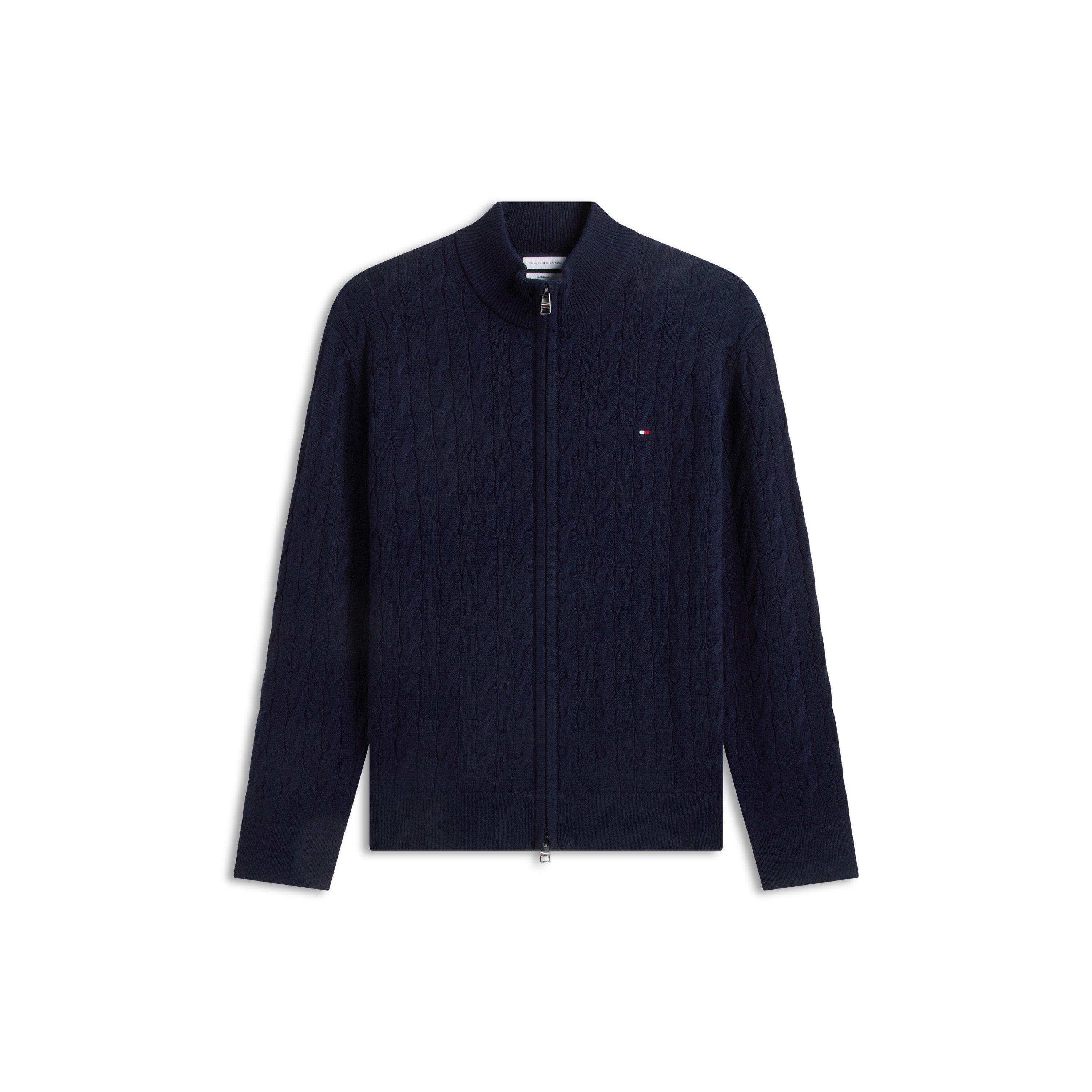 Tommy Hilfiger Men's Lambswool Cable 1/4 Zip Knitted Top - Navy Blue - M