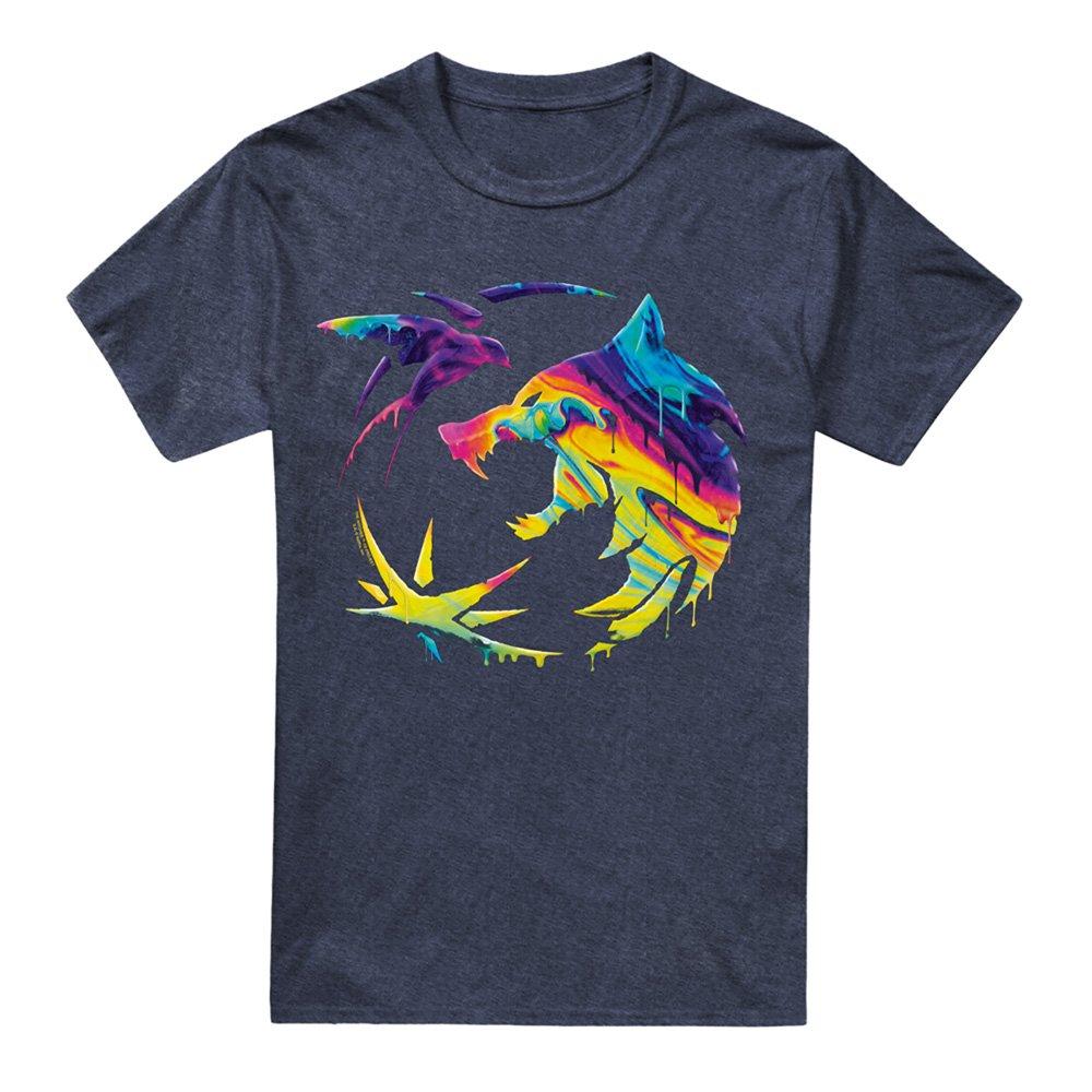 Navy - The Witcher - The Witcher Rainbow Paint Crest T Shirt Navy - 4