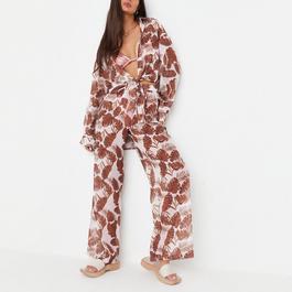 Missguided Palm Print Sheer Mesh Beach Cover Up Trousers