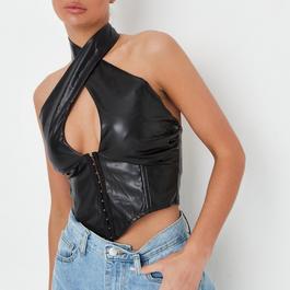 Missguided Faux Leather Halterneck Corset Top