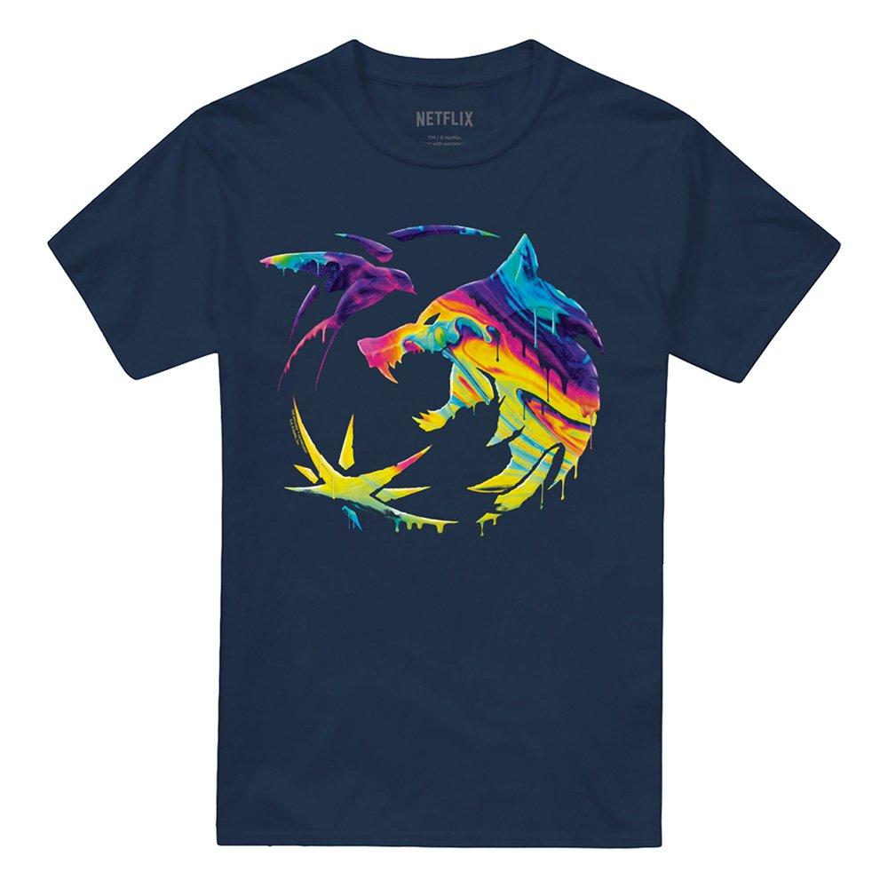 Navy - The Witcher - The Witcher Rainbow Paint Crest T-Shirt Navy - 4