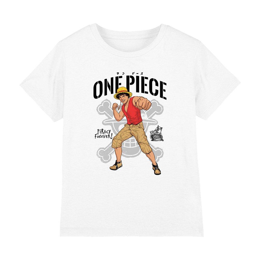 White - One Piece - One Piece Luffy Piracy Forever! Kids T-Shirt Whit - 1