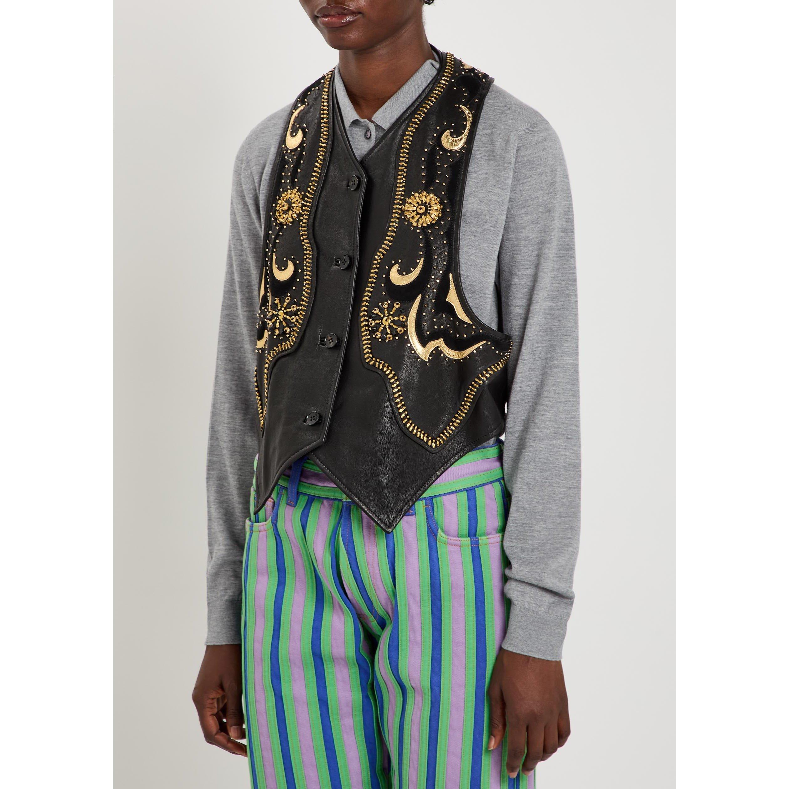 BLACK - Versace - VEST LEATHER LAMB WITH GOLD EM - 2
