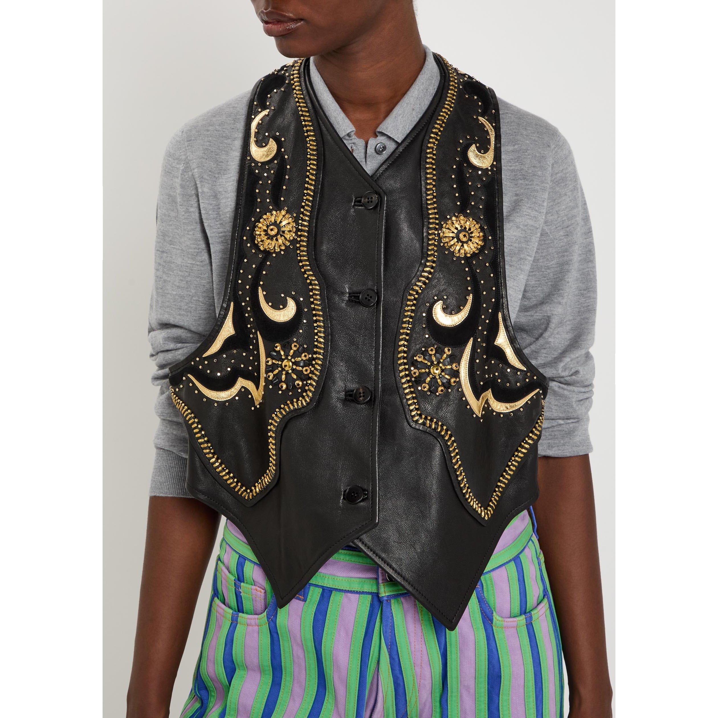 BLACK - Versace - VEST LEATHER LAMB WITH GOLD EM - 4