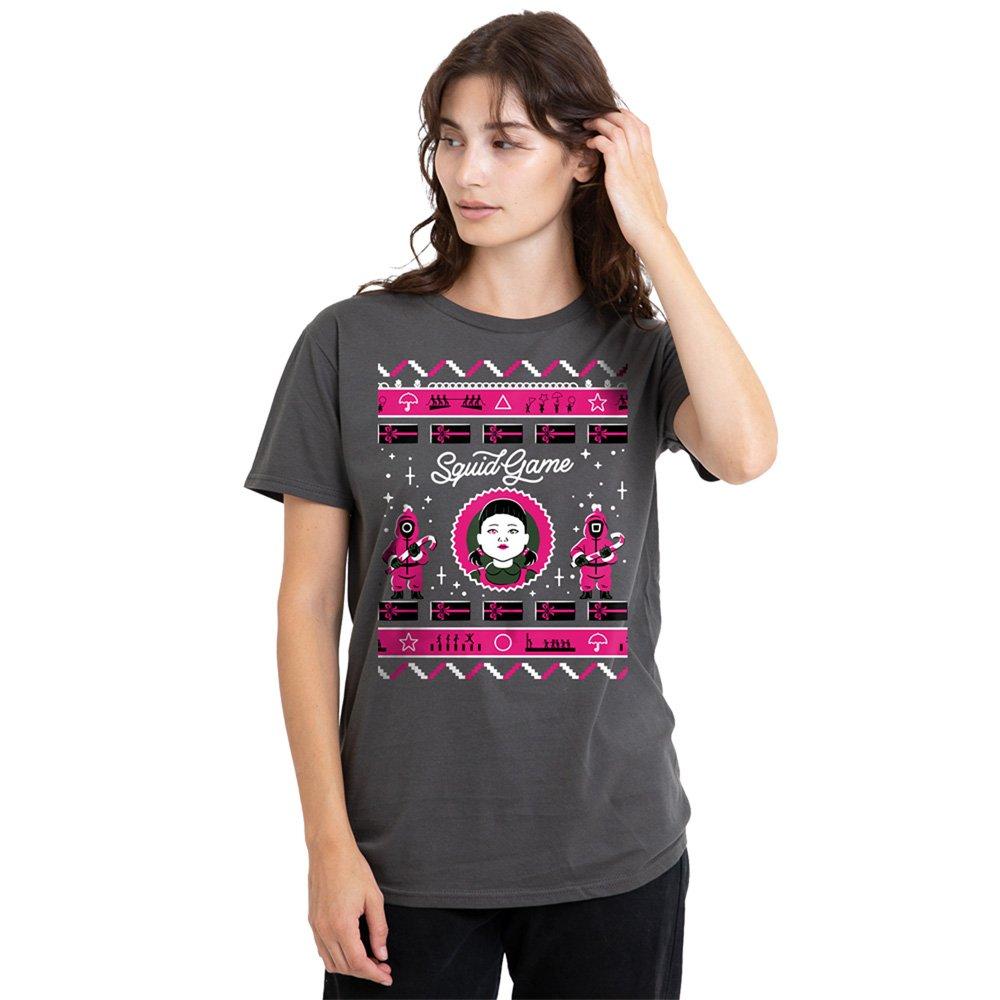Charcoal - Squid Game - Squid Game Fair Isle Christmas Ladies T Shirt Cha - 1