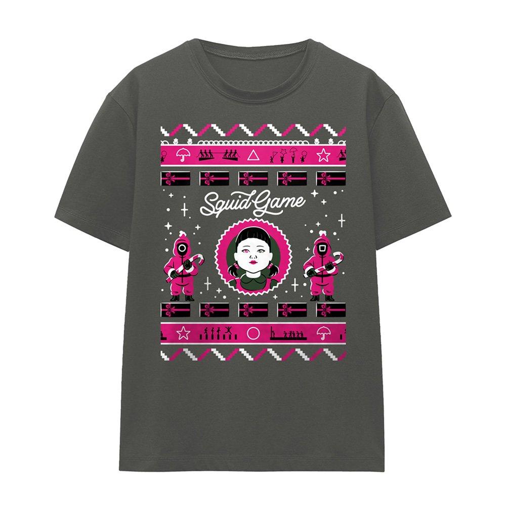 Charcoal - Squid Game - Squid Game Fair Isle Christmas Ladies T Shirt Cha - 4