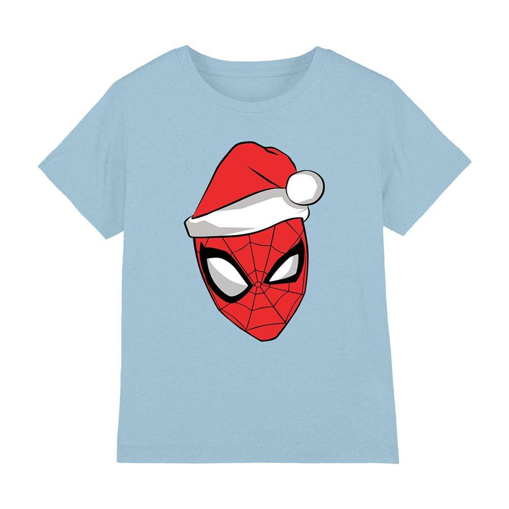 Light Blue - Spiderman - Spiderman Santa Hat Kids T-Shirt Light Blue - 1
