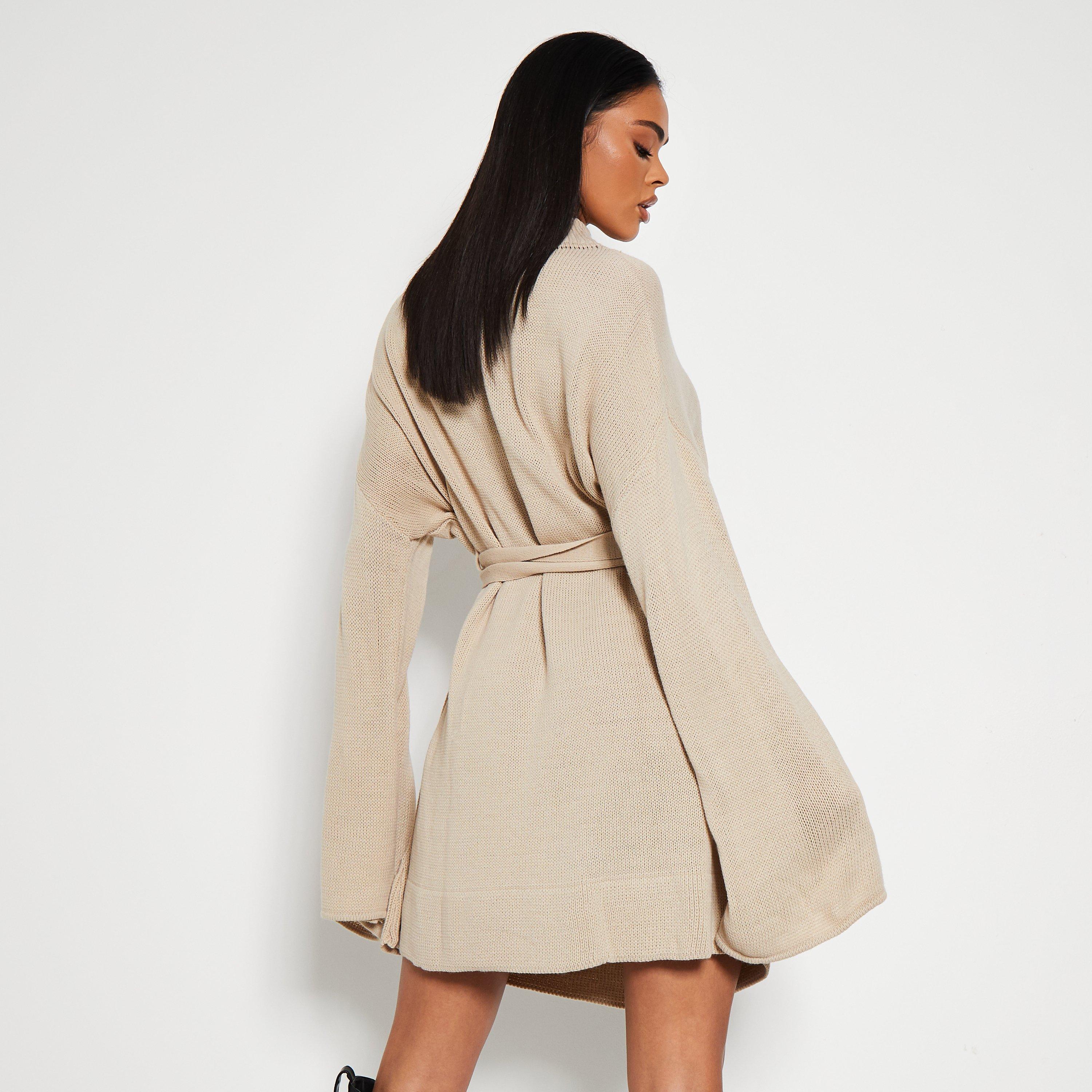 Stone - I Saw It First - ISAWITFIRST Funnel Neck Belted Jumper Dress - 3