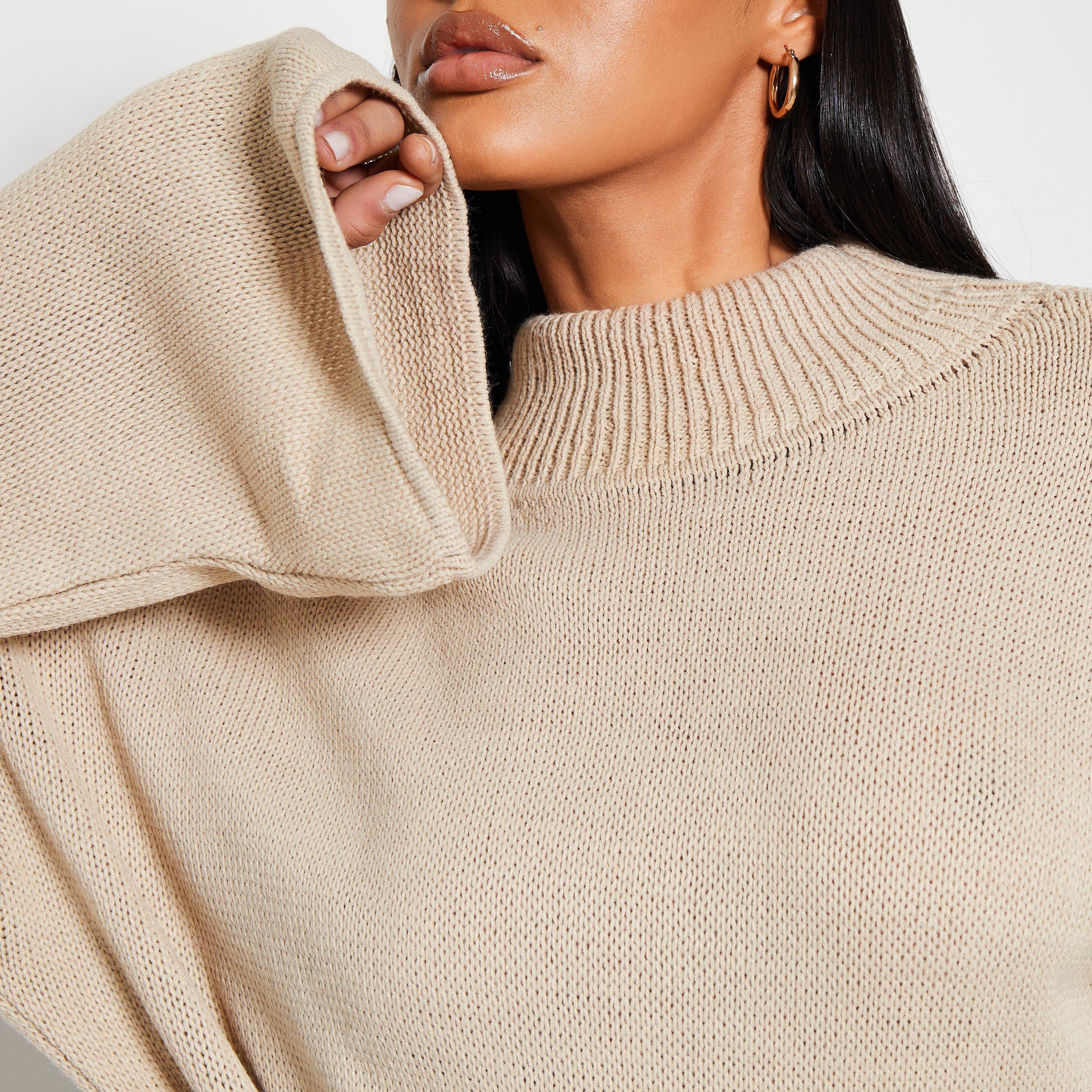 Stone - I Saw It First - ISAWITFIRST Funnel Neck Belted Jumper Dress - 5