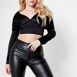 I Saw It First ISAWITFIRST Satin Drape Puff Sleeve Corset Crop Top