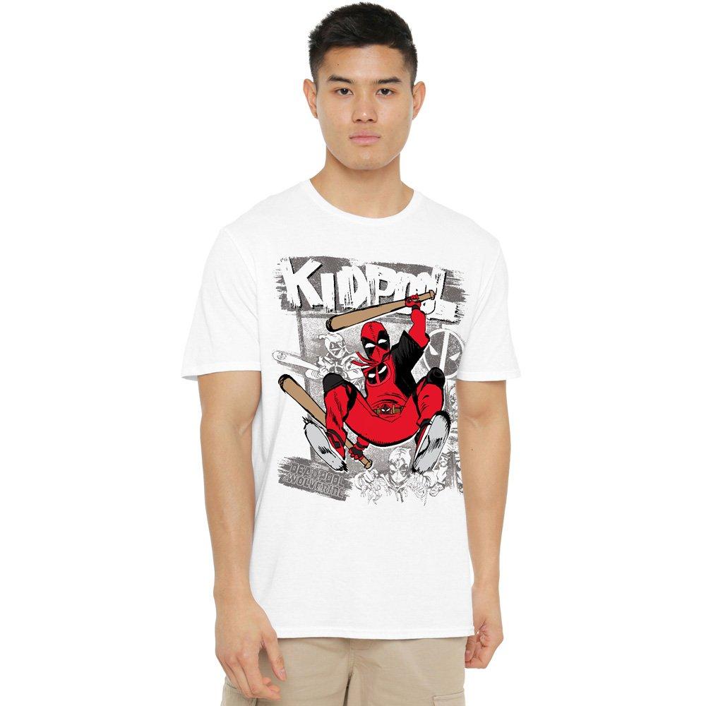 Marvel Men's Deadpool & Wolverine Sketchbook Kidpool Attacks T - White - M