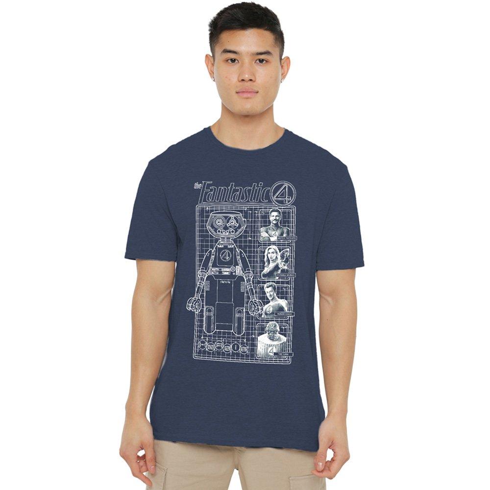 Marvel Men's Fantastic Four First Family And Herbie Blueprint T - Navy - S