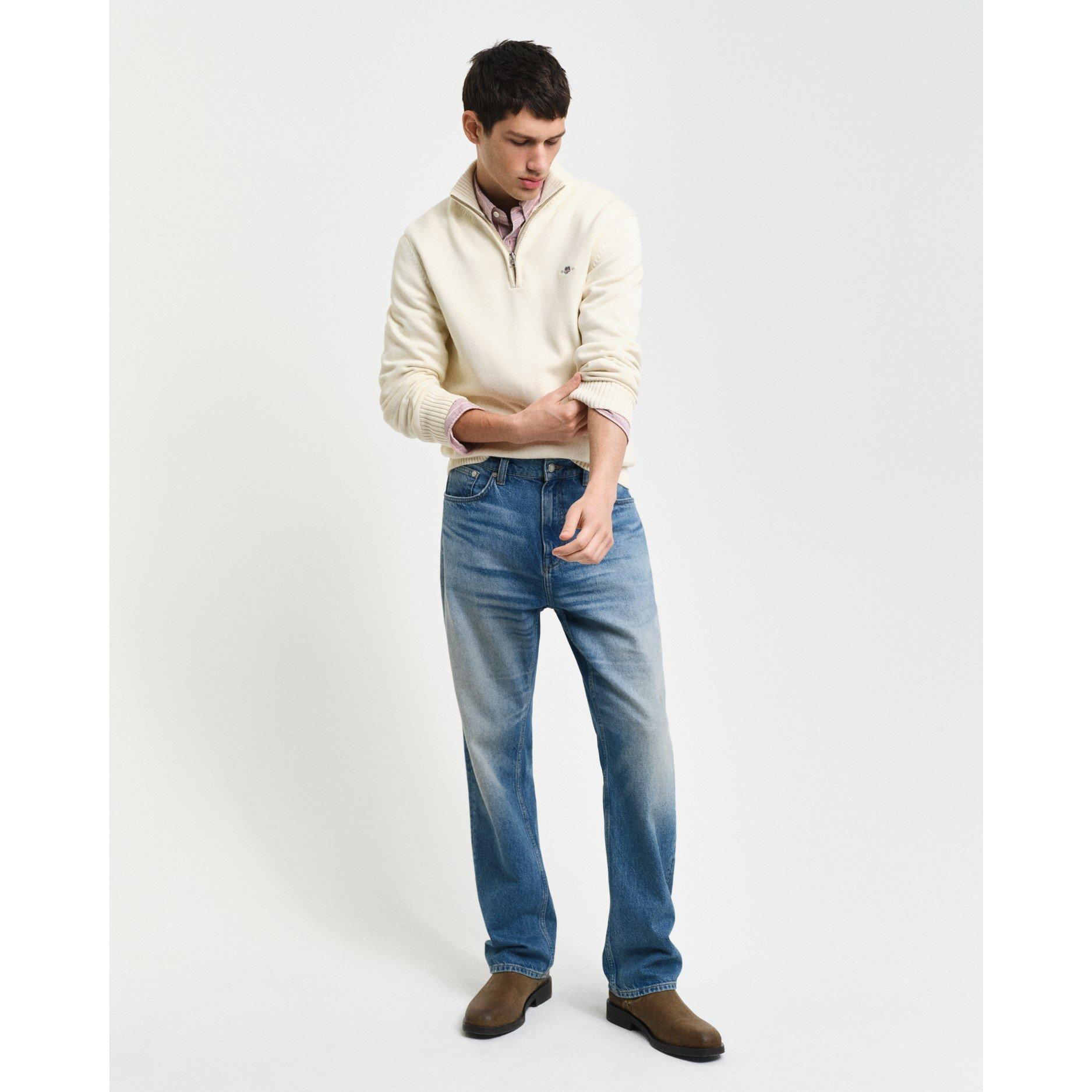 Cream - Gant - Casual Cotton Half-Zip - 3