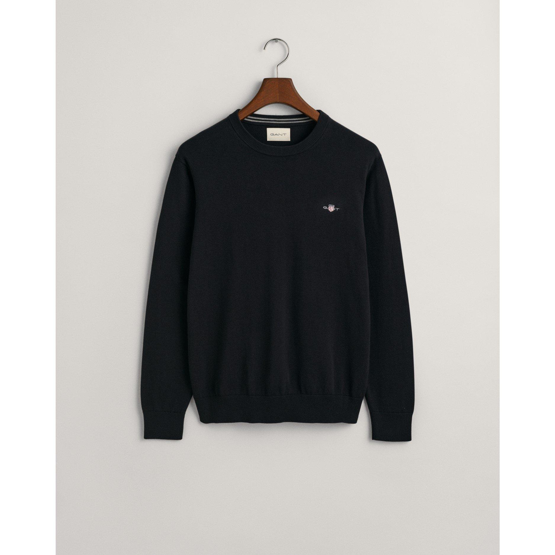 Gant Classic Cotton Crew Neck Sweater - Black 005 - M