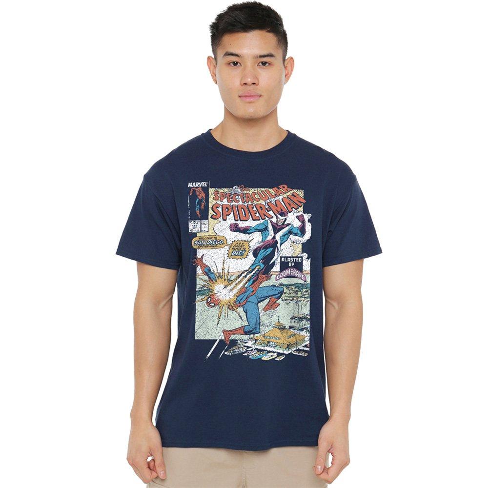 Marvel Men's Spiderman Blasted By Boomerang Cover T Shirt Navy - XXL