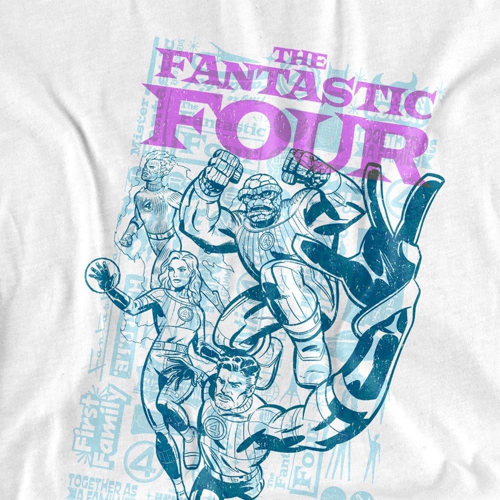 White - Marvel - Fantastic Four Lineart Heroic First Family T-Shirt - 2