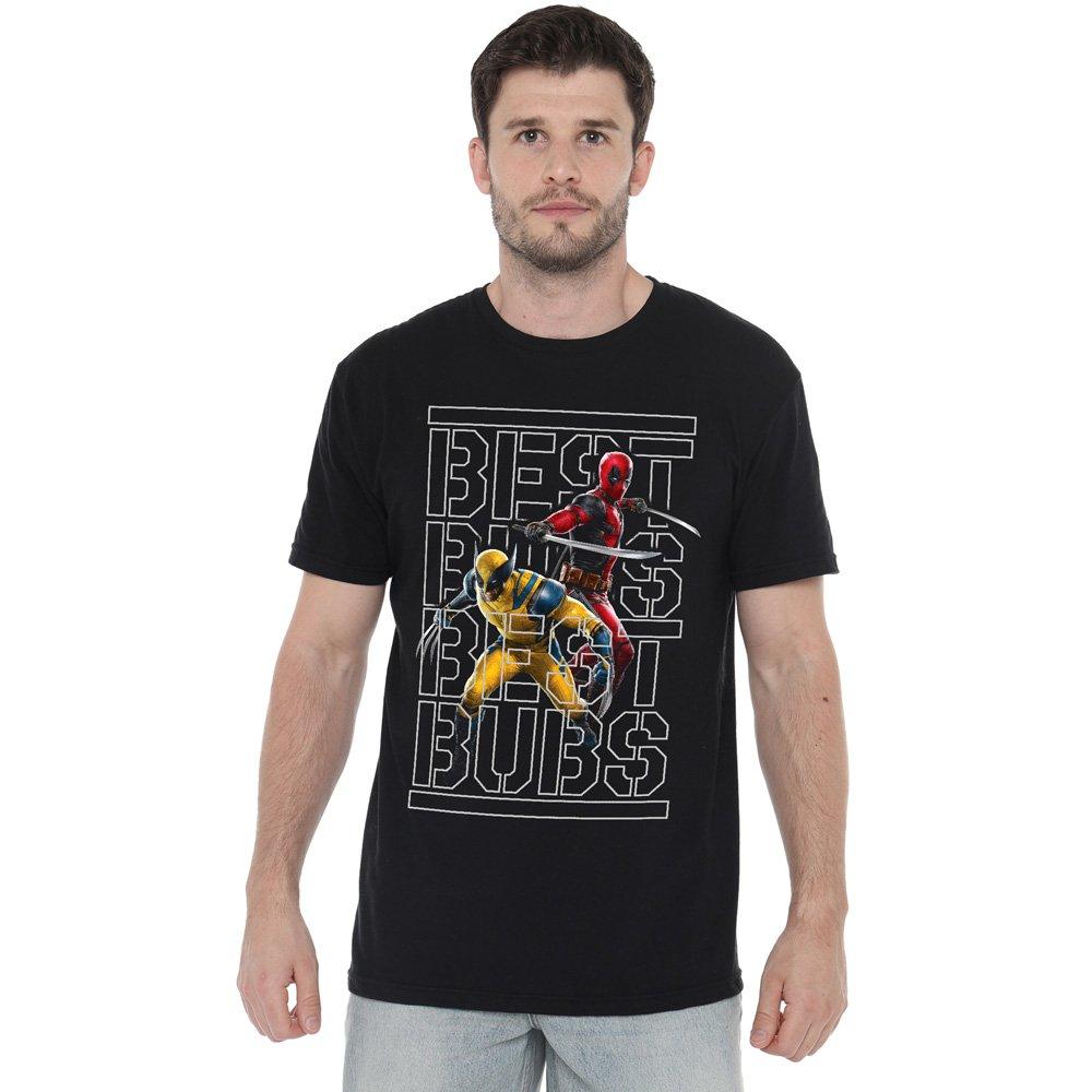 Marvel Men's Deadpool & Wolverine Best Bubs Stencil T-Shirt Bl - Black - S