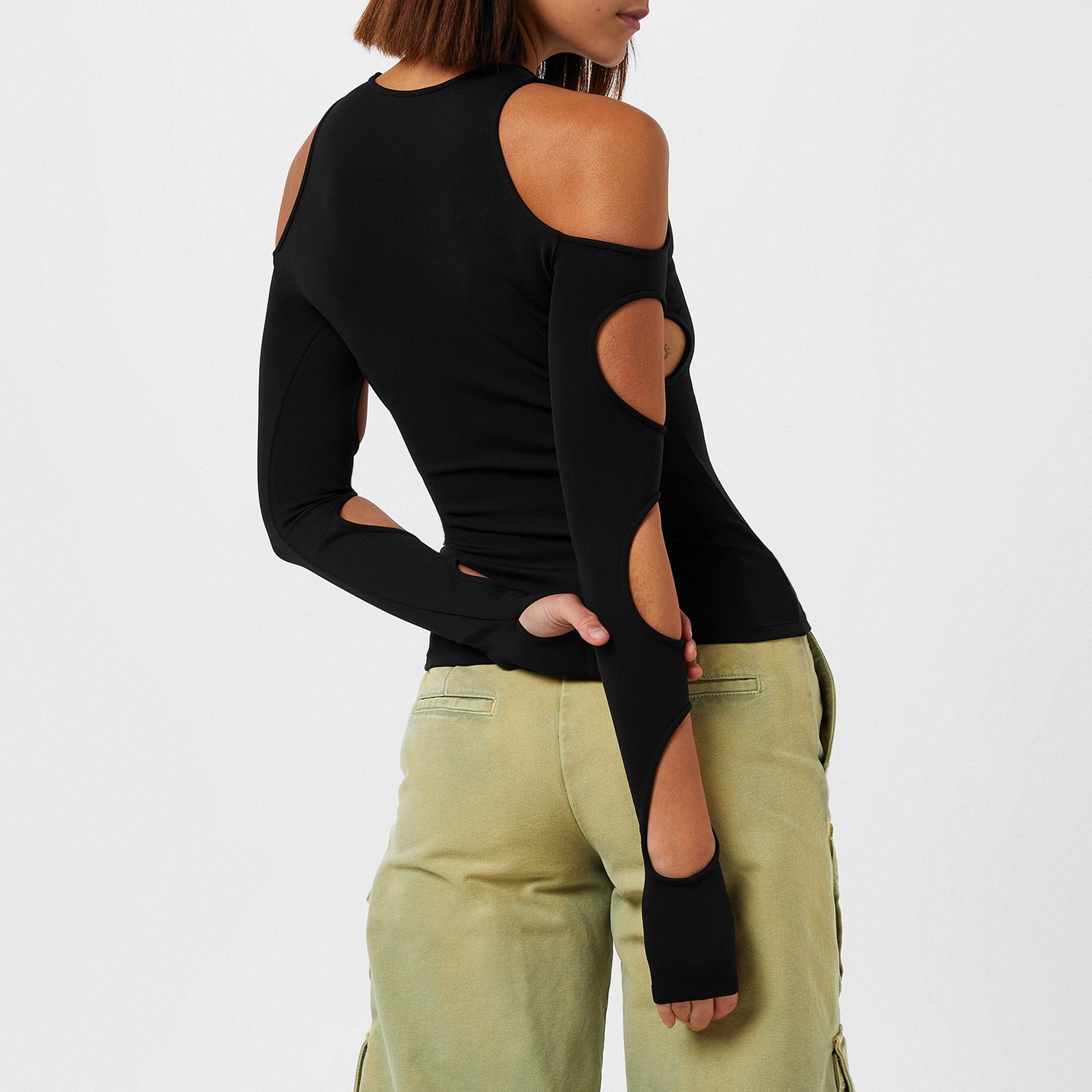 Black 1001 - Off White - Women's  Cut Out Top, Cutouts Along Arms - 2