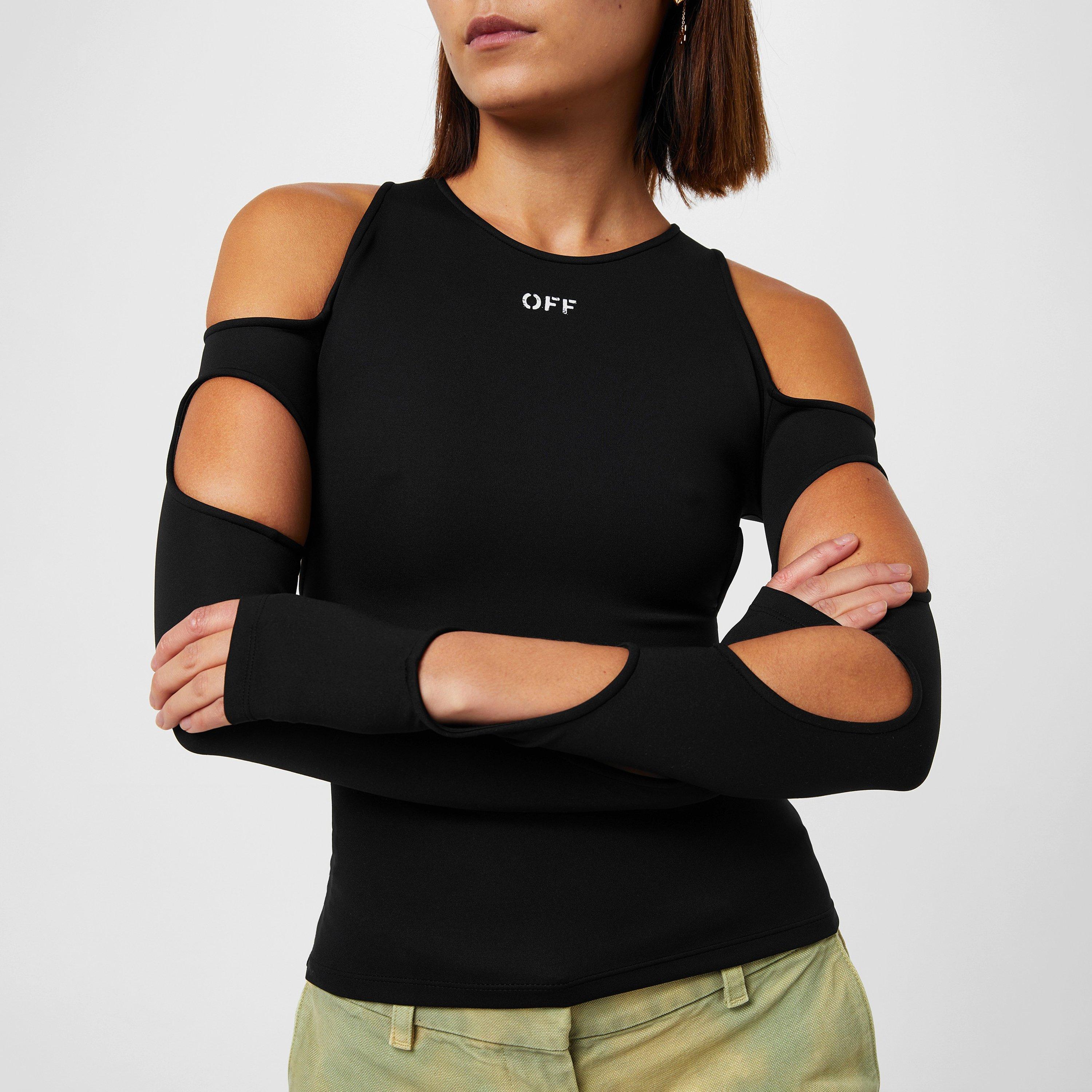 Black 1001 - Off White - Women's  Cut Out Top, Cutouts Along Arms - 3