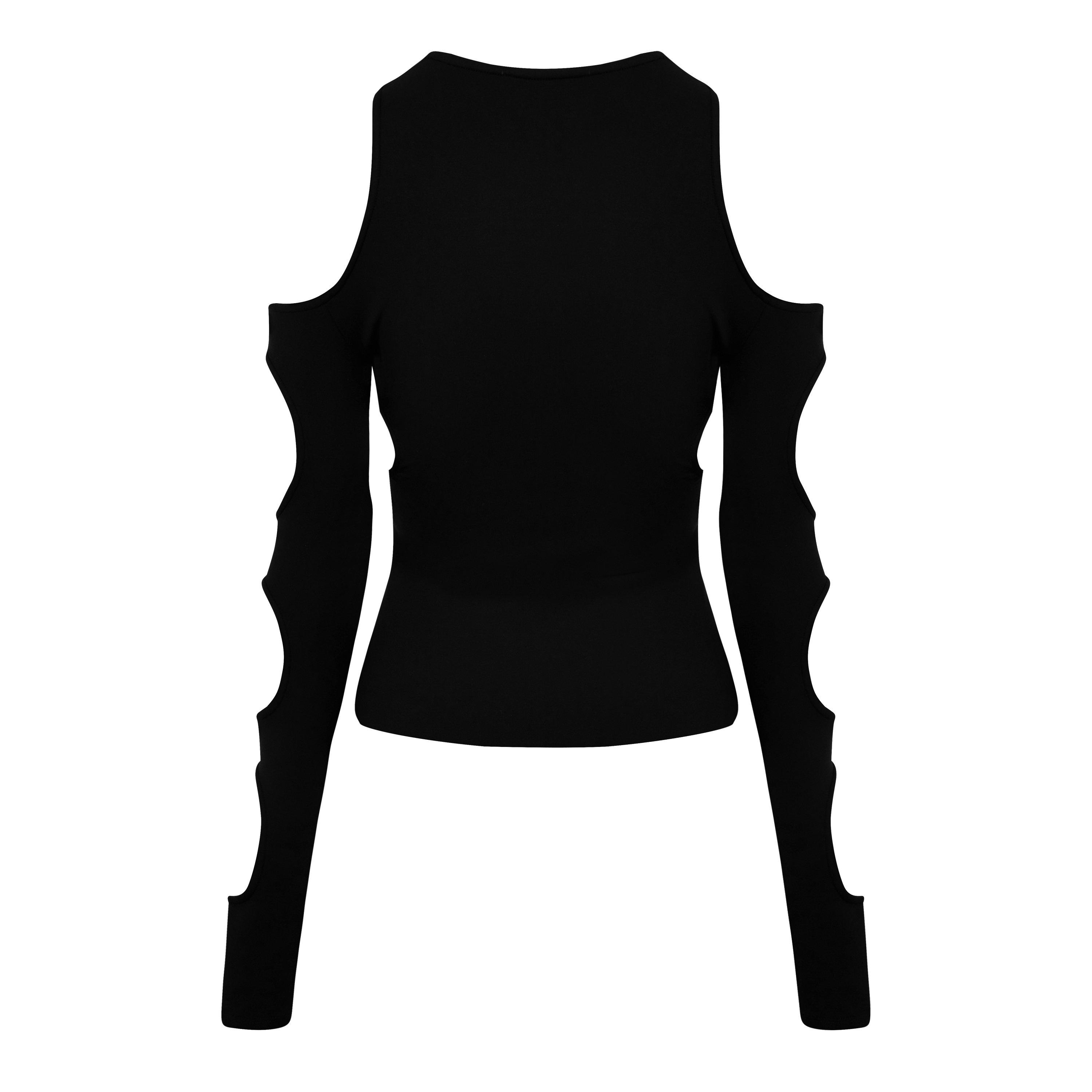 Black 1001 - Off White - Women's  Cut Out Top, Cutouts Along Arms - 5