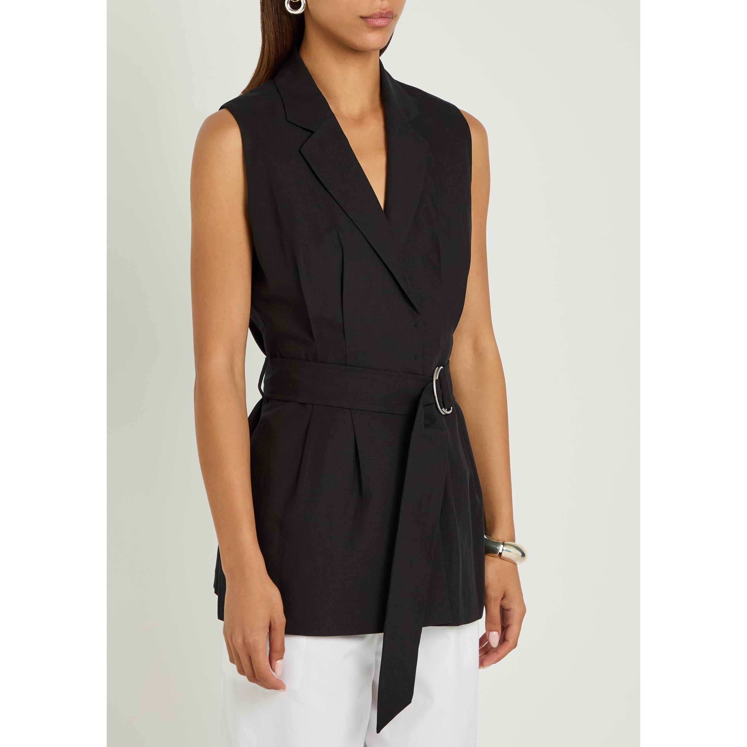 BLACK - Rag and Bone - Women's Mandi Belted Linen Gilet - 2