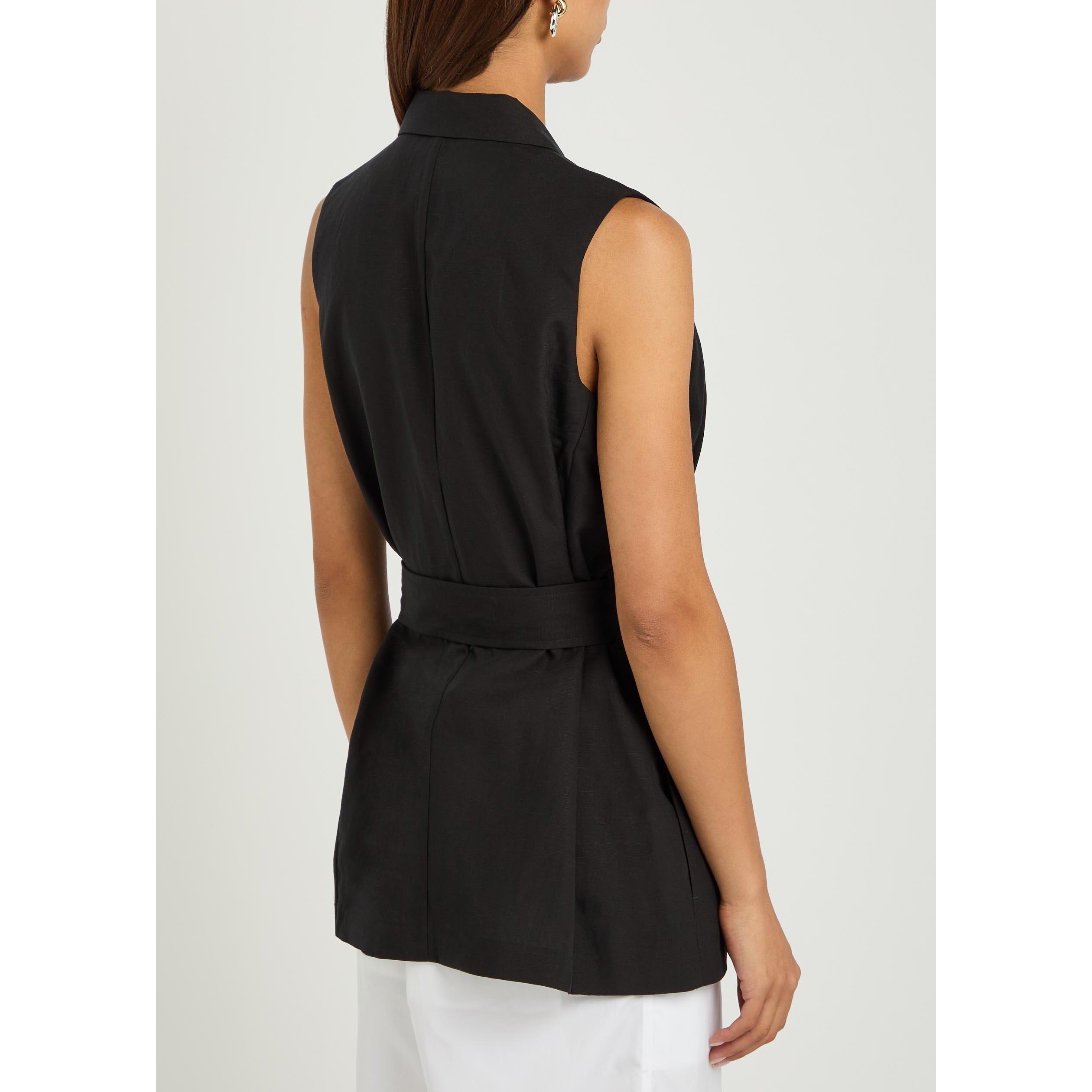 BLACK - Rag and Bone - Women's Mandi Belted Linen Gilet - 3