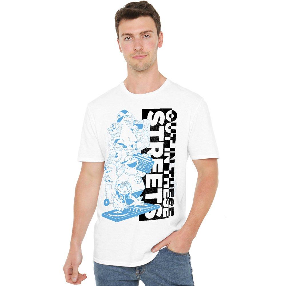 Sesame Street Men's Out In These Streets T Shirt White - 5XL